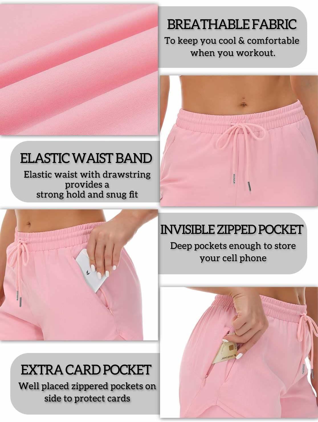 Women's Running Shorts with Liner 3 Zipper Pockets Elastic Workout Athletic Gym Yoga Shorts - Image 6