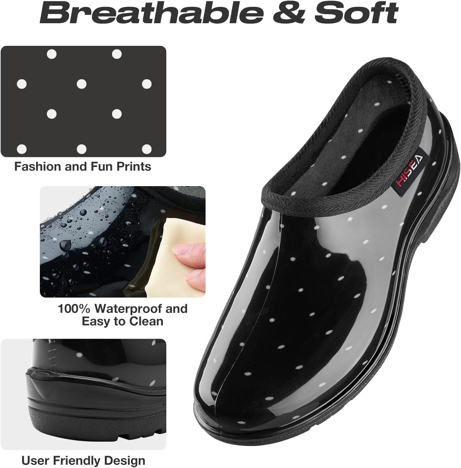 HISEA Waterproof Garden Shoe for Women Outdoor Slip-On Rain Boots Rubber Rain Shoes Short Ankle Booties and Garden Clogs with Comfort Insole - Image 3