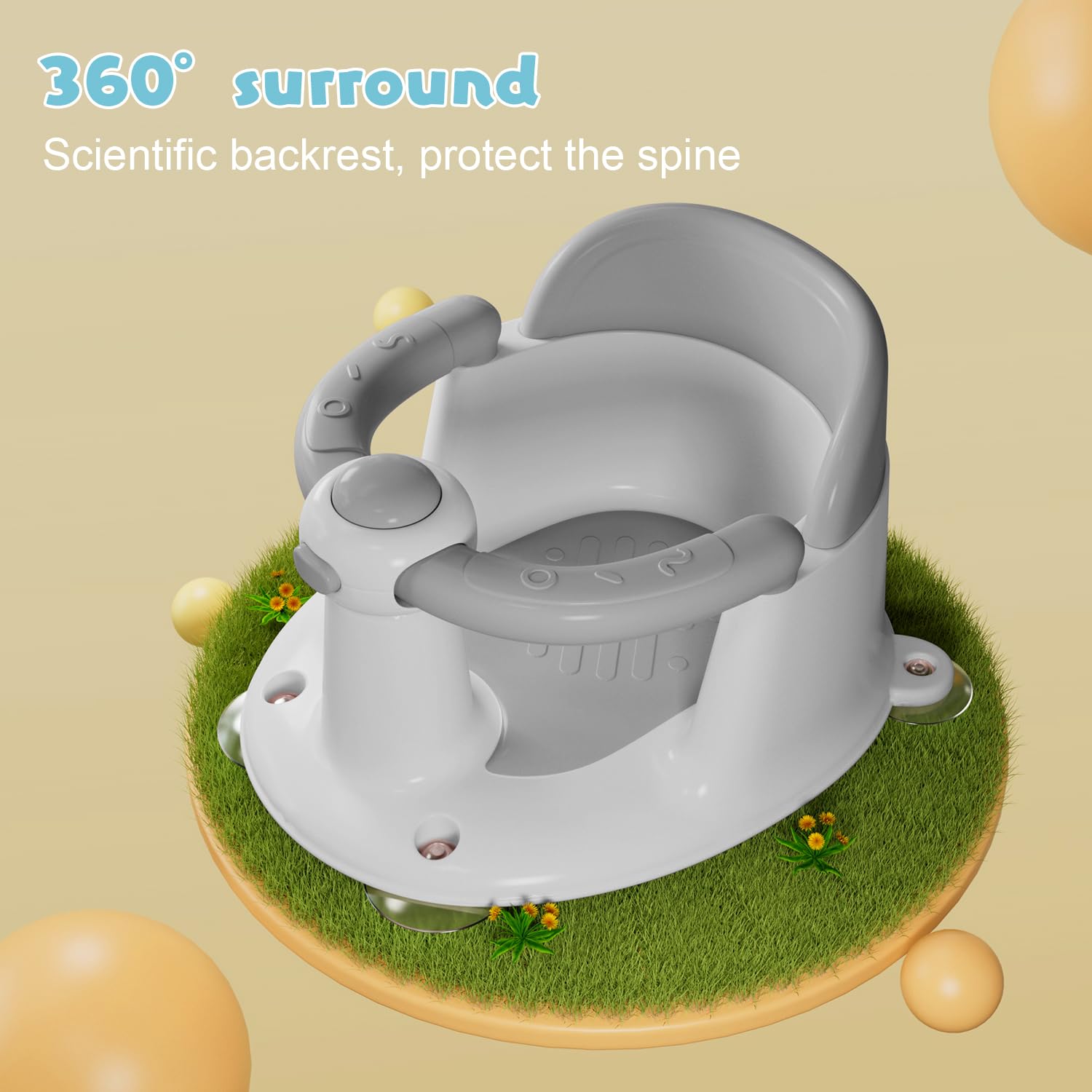 Baby Bath Seat for Babies 6 Months & Up, Bath Seats for Babies Sitting Up, 3 Baby Bath Toys, Open Design Bathtub Seat for Baby, Non-Slip, Compact Toddler Bath Seat. - Image 4