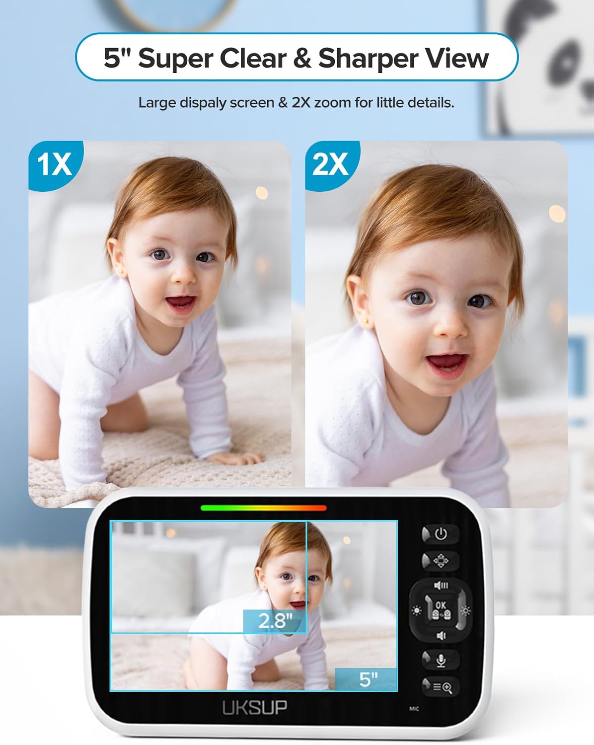 SM663V2 Baby Monitor with 2 Cameras - 5" Display Video Baby Monitor with Remote Pan & Tilt, 2X Zoom,Auto Night Vision, 2 Way Talk, Temperature Sensor,Lullabies,960 Feet Range - Image 5