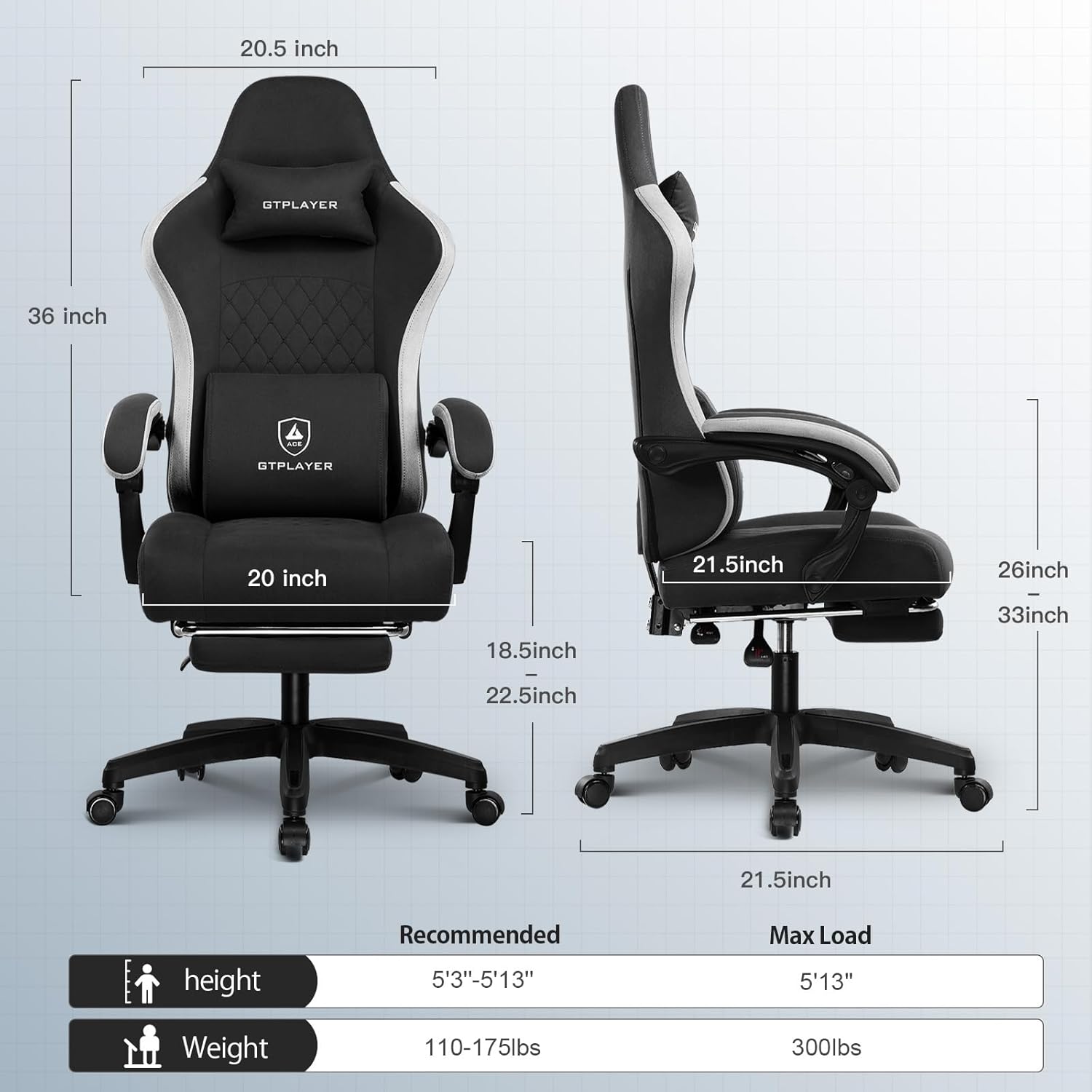 GTPLAYER Gaming Chair, Computer Office Chair with Pocket Spring Cushion, Linkage Armrests and Footrest, High Back Ergonomic Computer Chair with Lumbar Support Task Chair with Footrest - Image 3