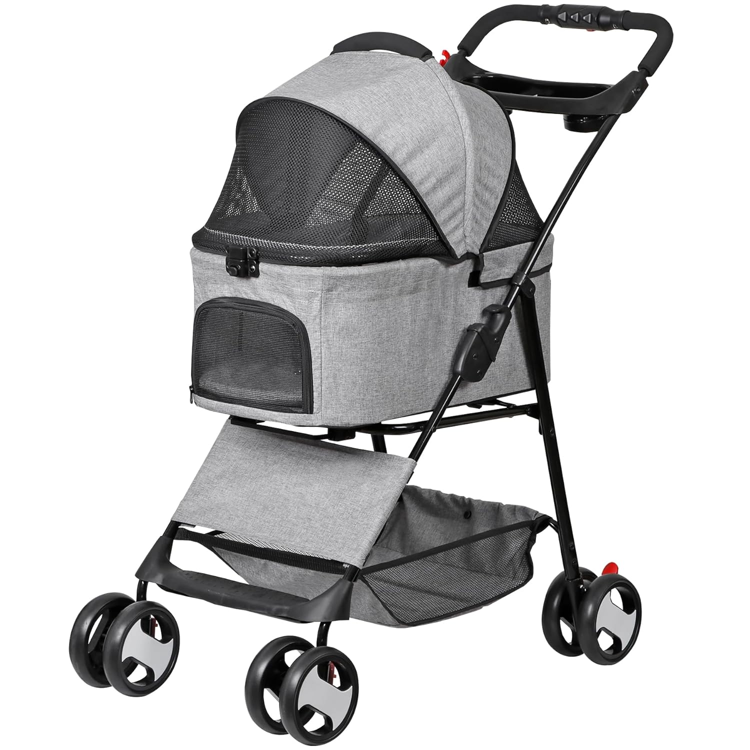 Pet Stroller 4 Wheels Dog Cat Stroller for Small Medium Dog Cats Carrier Jogger Travel Foldable Puppy Stroller with Detachable Carrier - Image 2