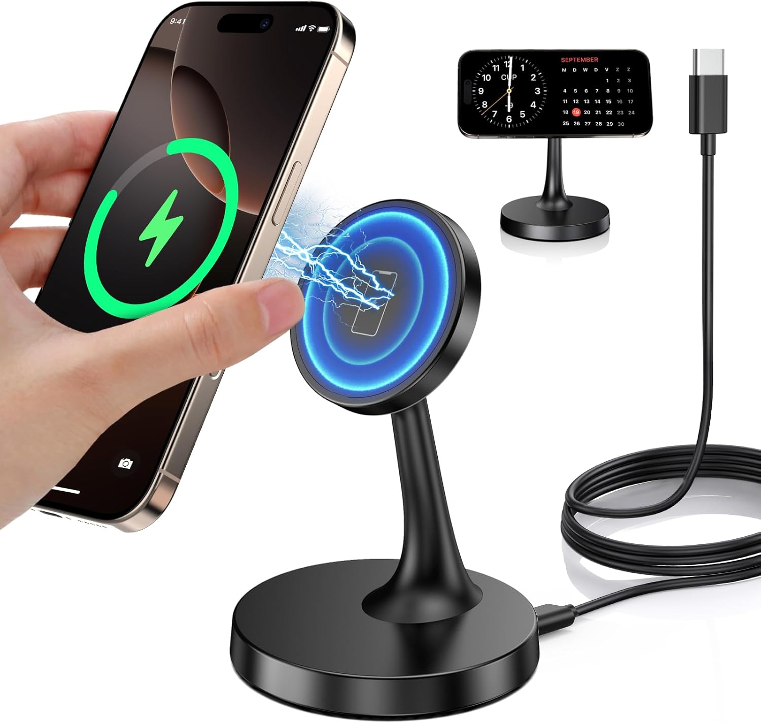 Magnetic Wireless Charger iPhone Stand 15W Fast Mag-Safe Charger for iPhone 16/16 Pro/16 Plus/16 Pro Max/15/14/13/12 Series Apple Magnet Wireless Charging Station/Pad for AirPods