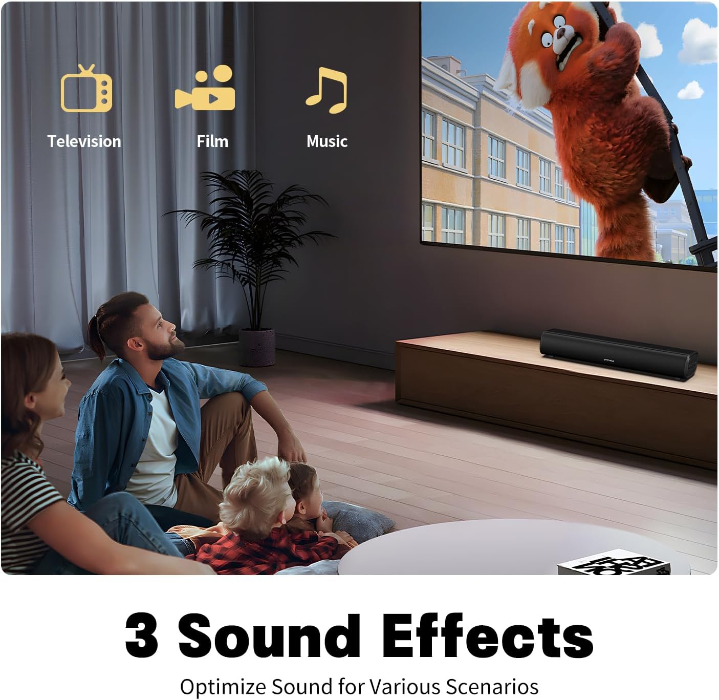 Sound Bars for TV 16-inch, Cinematic TV Bluetooth Sound Bar with Impactful Bass, Dynamic Lights and Remote Control, Wall Mountable Sound Bar Work with Traditional or Smart TV, Computer, Black - Image 6