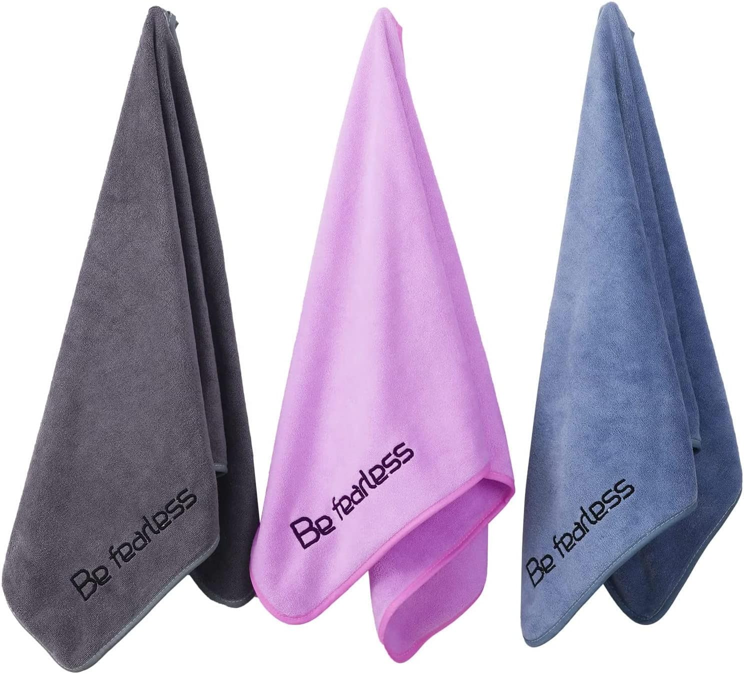 Microfiber Gym Towels Bigger Size Super Soft for Exercise Fitness, Sports, Workout, 380-GSM 15-Inch x 31-Inch Quick-Drying Towels (3 Pack, Grey+Blue+Purple) - Image 2