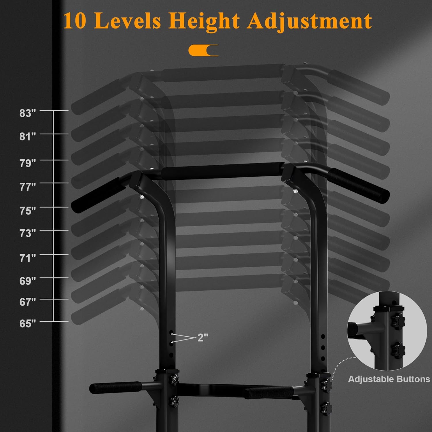 DlandHome Power Tower Pull Up Dip Station Multi-Function Fitness Equipment for Strength Training Adjustable Height Dip Stand for Home Gym - Image 3