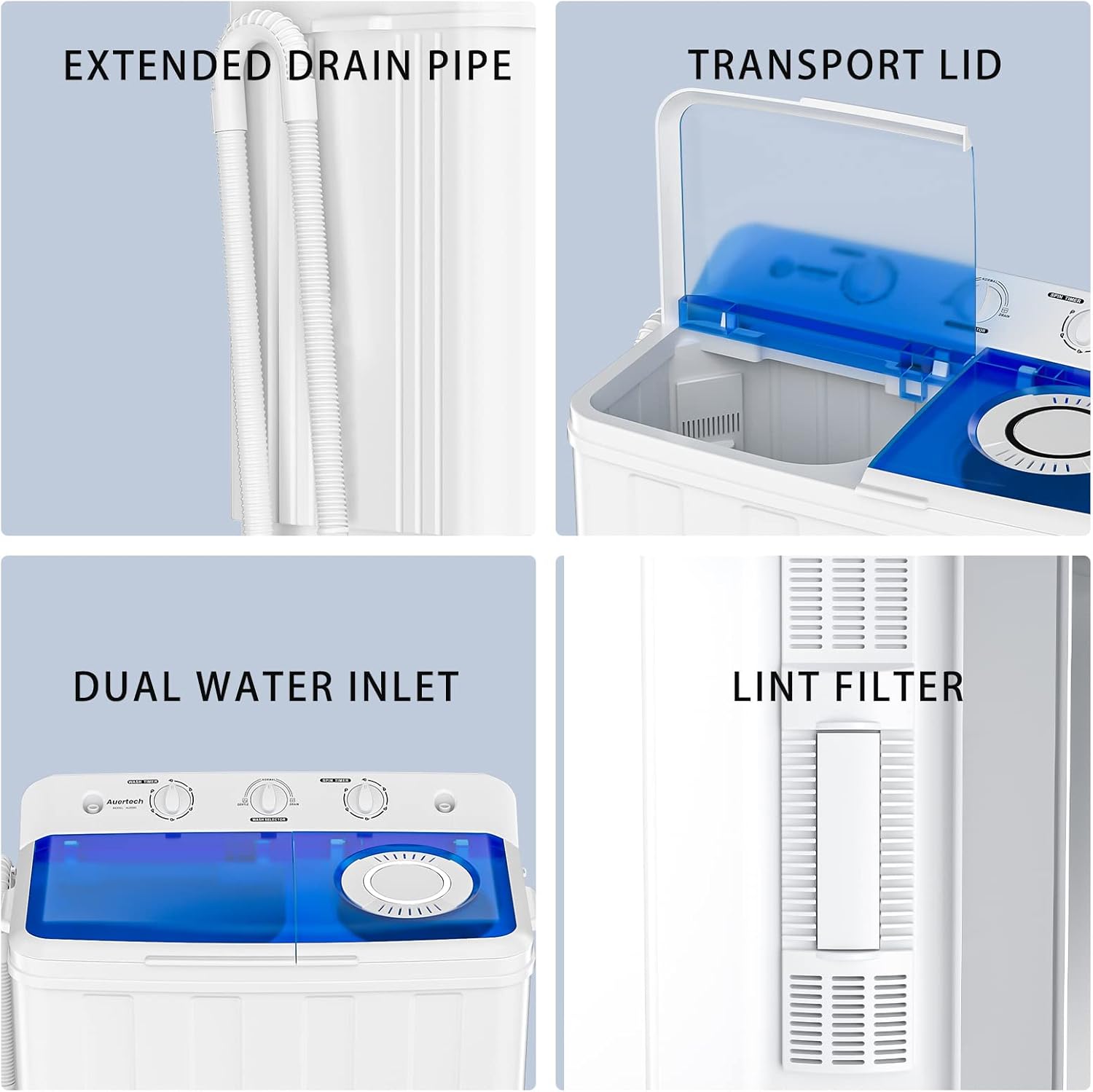 Portable Washing Machine, 28lbs Twin Tub Washer Mini Compact Laundry Machine with Drain Pump, Semi-automatic 18lbs Washer 10lbs Spinner Combo for Dorms, Apartments, RVs - Image 7