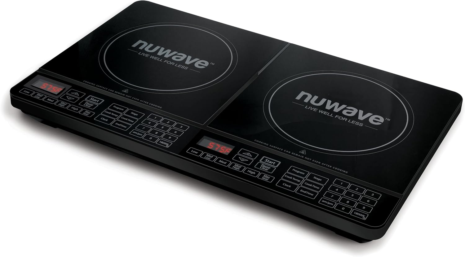 Nuwave Double Induction Cooktop, Powerful 1800W, 2 Large 8” Heating Coils, Independent Controls, 94 Temp Settings from 100°F to 575°F in 5°F Increments, 2 x 11.5” Shatter-Proof Ceramic Glass Surface - Image 8