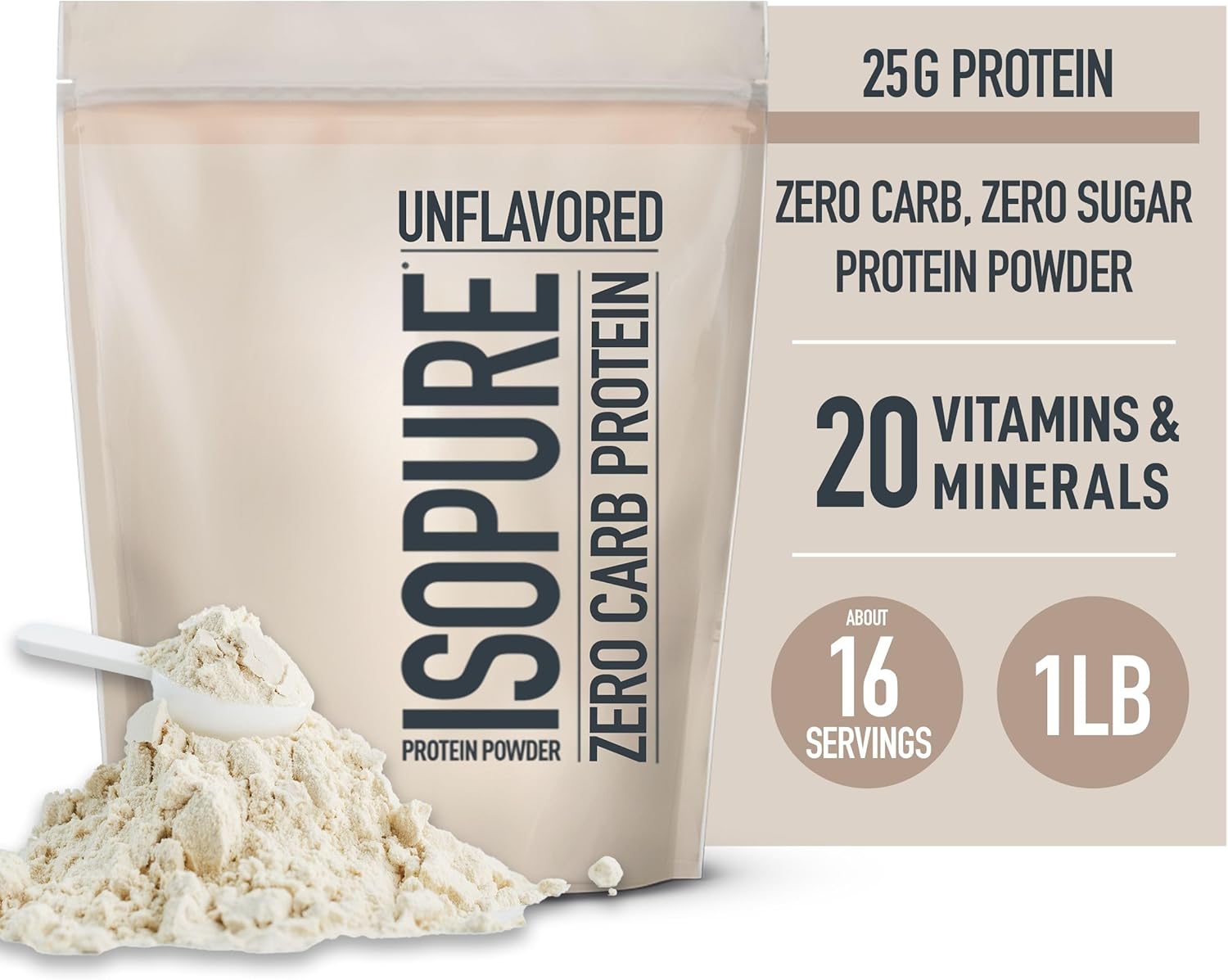 Isopure Zero Carb 100% Pure Whey Isolate Protein Powder, Lactose Free, Gluten Free, With Vitamins, Unflavored, 25g Protein Per Serving, 1 Lb, 16 Servings - Image 9