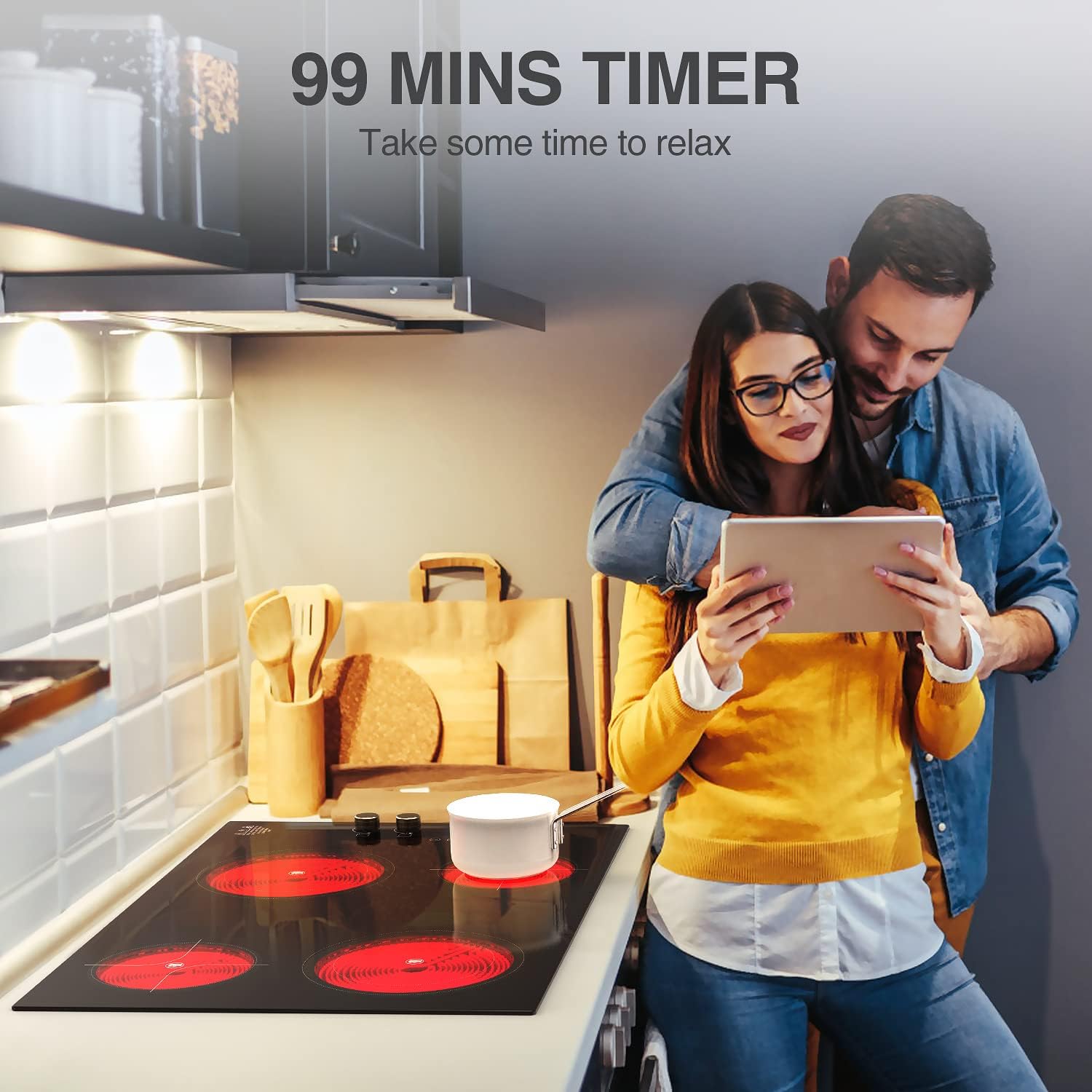 4 Burner Electric Cooktop,7200W Built-in & Countertop 4 Burner Electric Stove Top with 9 Power Levels, Child Safety Lock & 99mins Timer, 30 inch Electric Cooktop 220-240V (No Plug) - Image 9