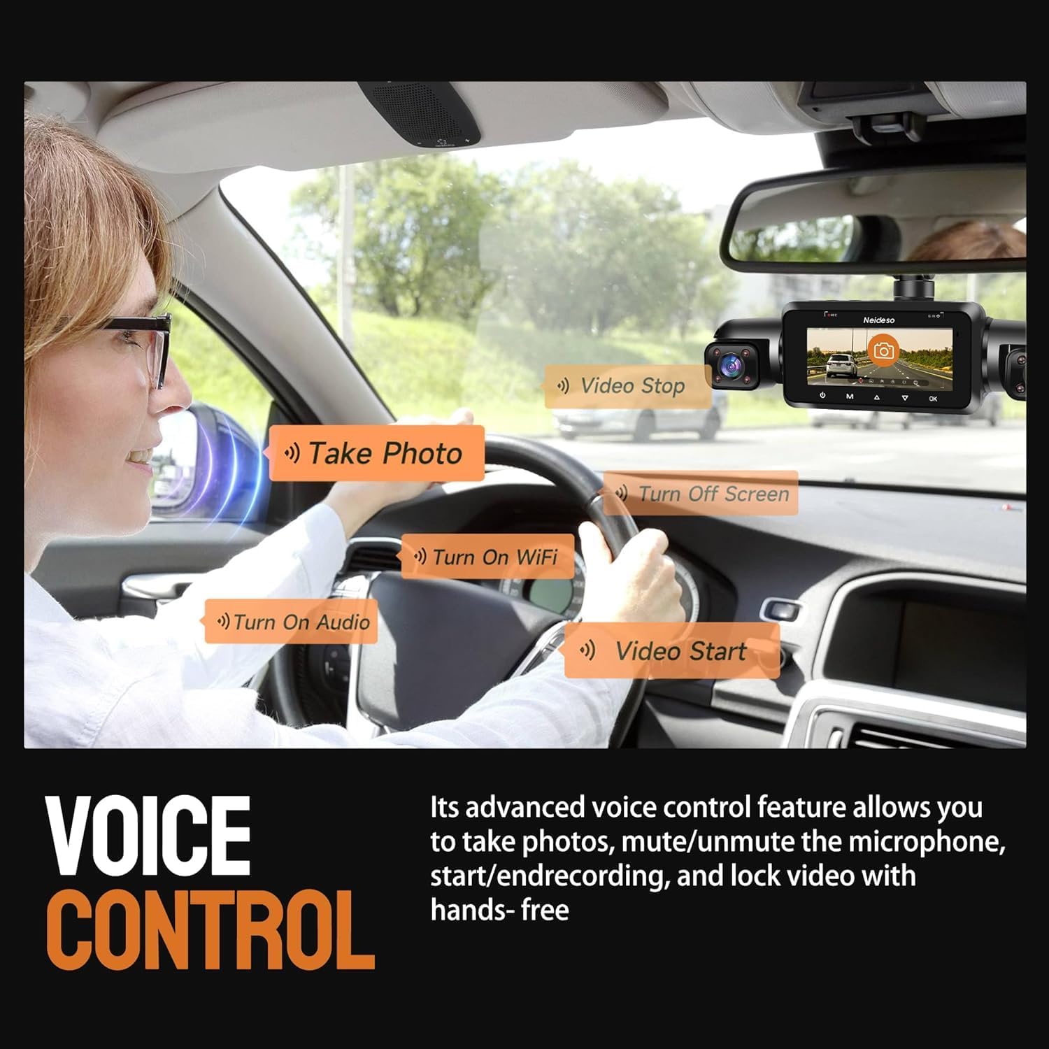 360° Dash Cam Front and Rear Inside, 4 Channel FHD 4 * 1080P, Wi-Fi GPS Voice Control Car Camera, Front 2K+1080P*2 Dash Camera for Cars, with 64GB SD Card, Night Vision, 24H Parking Mode(N300) - Image 5