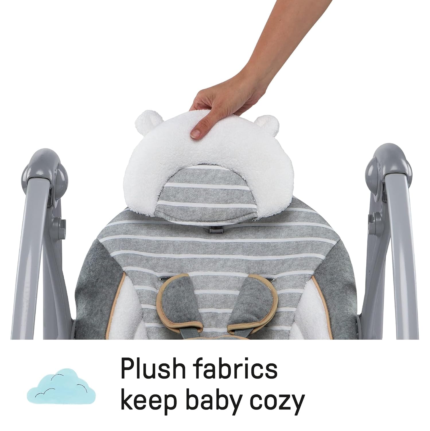 Ingenuity Swing 'n Go Deluxe 5-Speed Baby Swing with Cushioned Harness - Foldable, Portable, 2 Plush Toys & Sounds, 0-9 Months 6-20 lbs (Bella Teddy) - Image 8