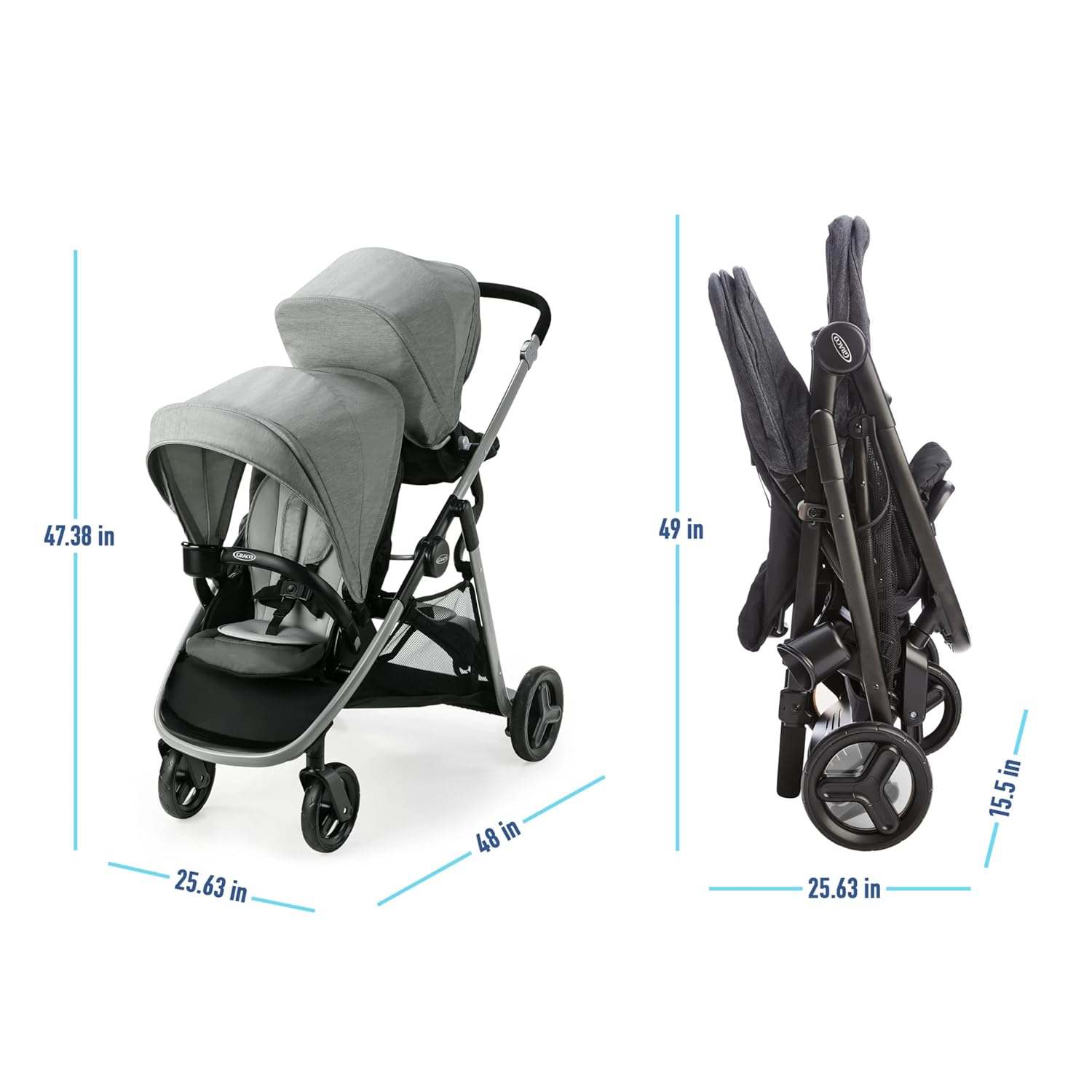Graco Ready2Grow LX 2.0 Double Stroller Features Bench Seat and Standing Platform Options, Clark - Image 8