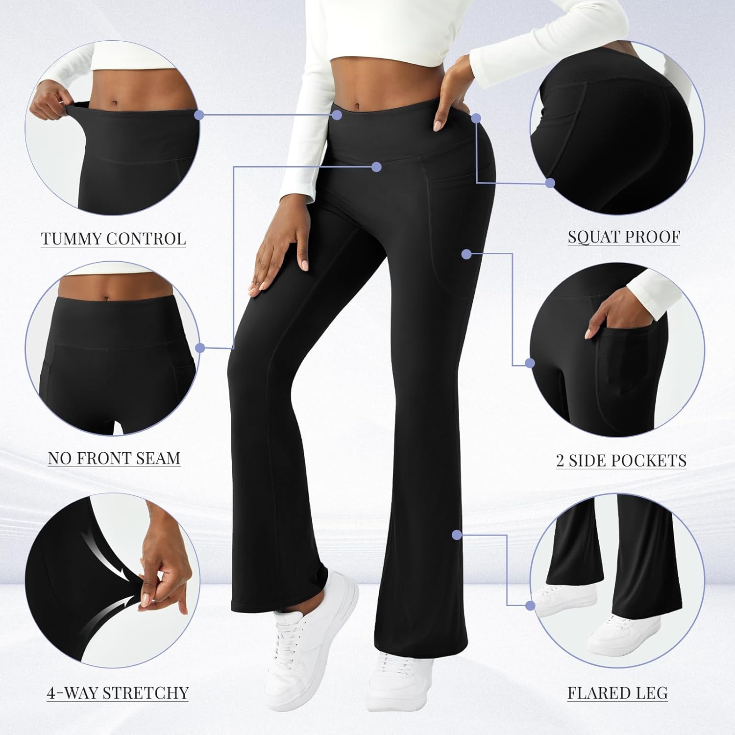 Womens Yoga Pants with Pockets High Waisted Flare Leggings Bell Bottom Yoga Dress Pants Seamless Bootcut Pants - Image 6