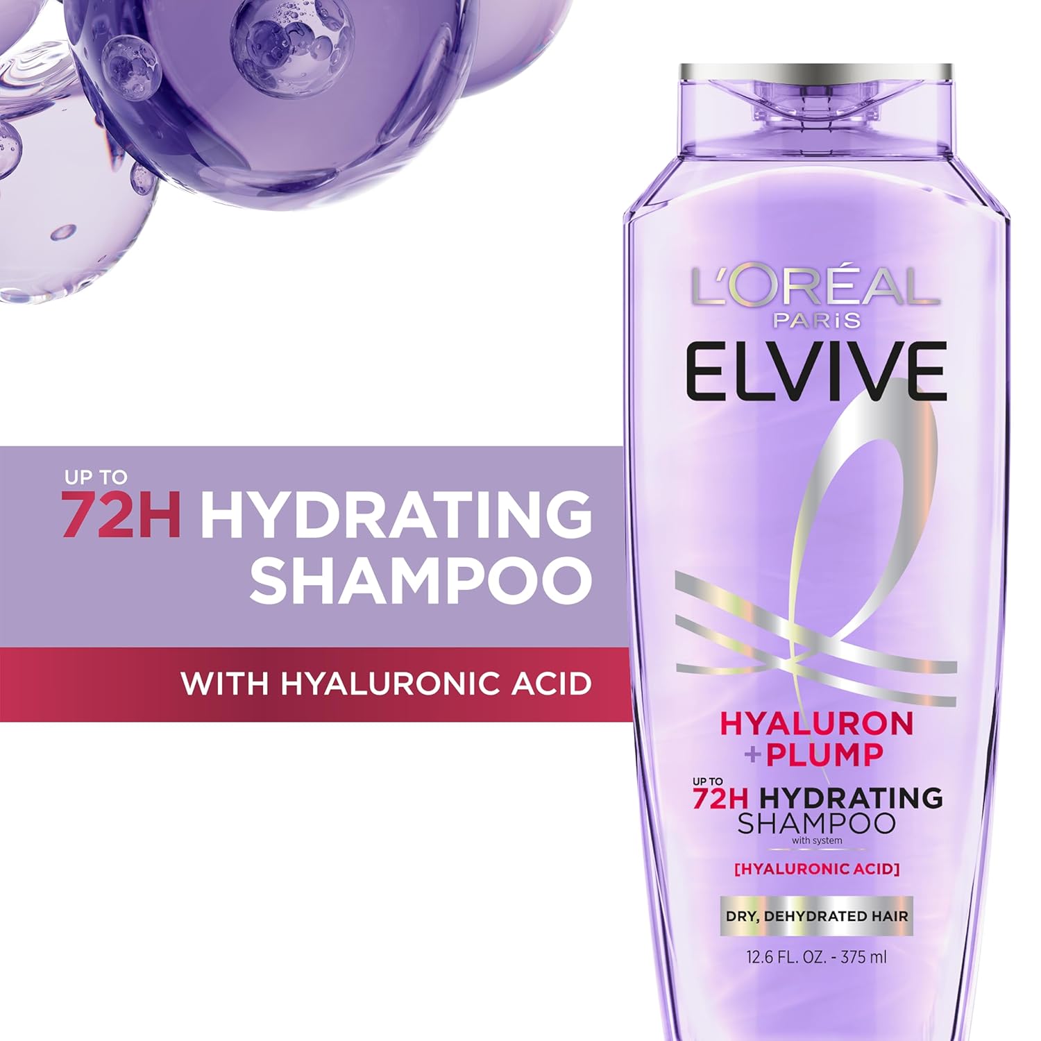 L'OREAL PARIS Elvive Hyaluron Plump Hydrating Shampoo for Dehydrated, Dry Hair Infused with Hyaluronic Acid Care Complex, Paraben-Free, 12.6 Fl Oz - Image 3