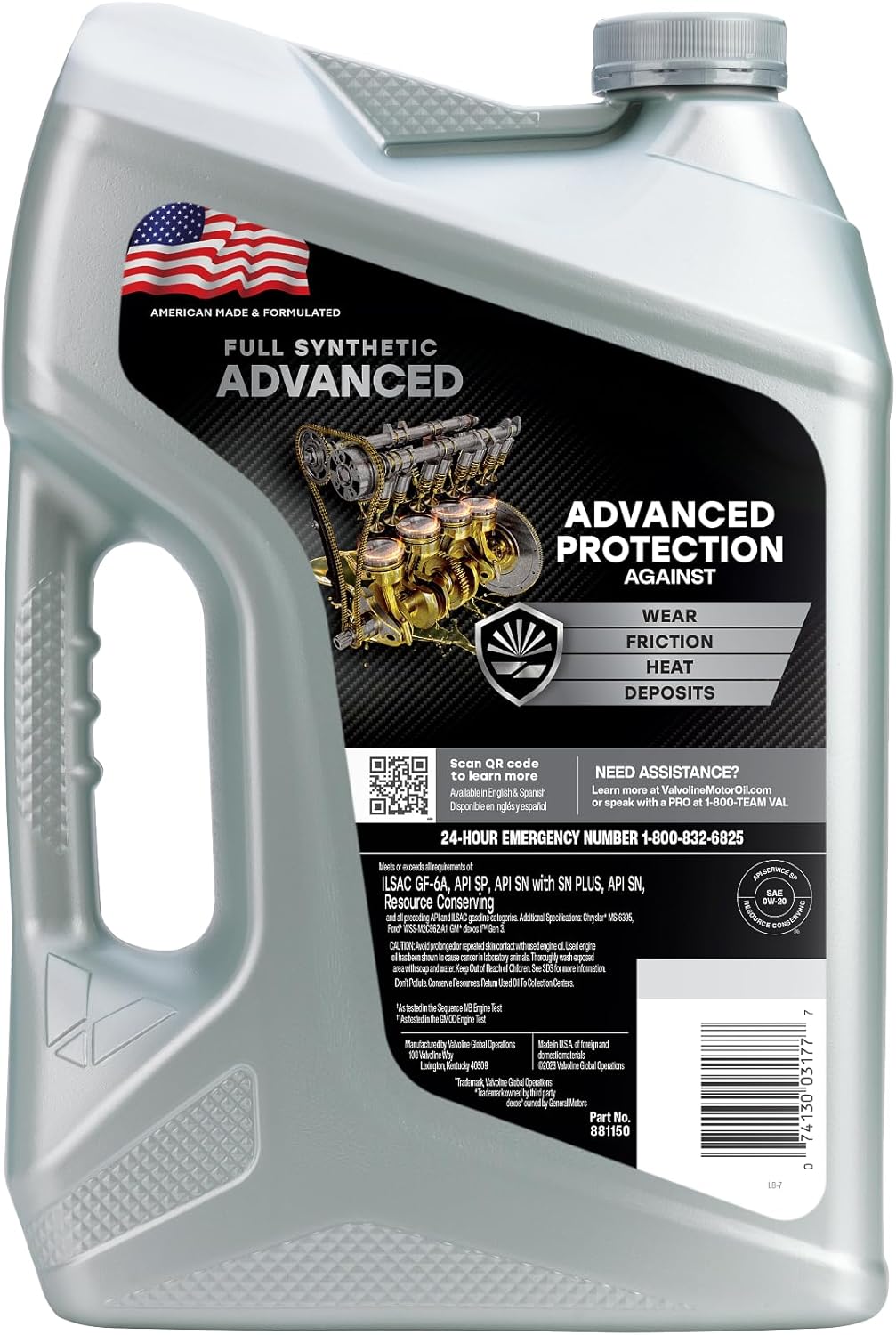 Valvoline Advanced Full Synthetic SAE 0W-20 Motor Oil 5 QT - Image 3