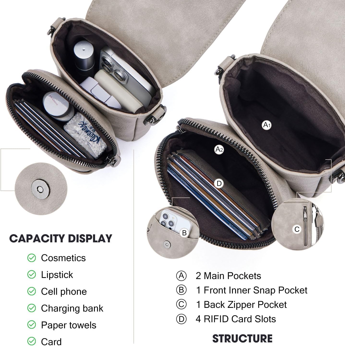 POIUGOYA Small Crossbody Bags for Women Trendy,Leather Triple Compartment Cell Phone Crossbody Wallet Purses with Card Slots - Image 5