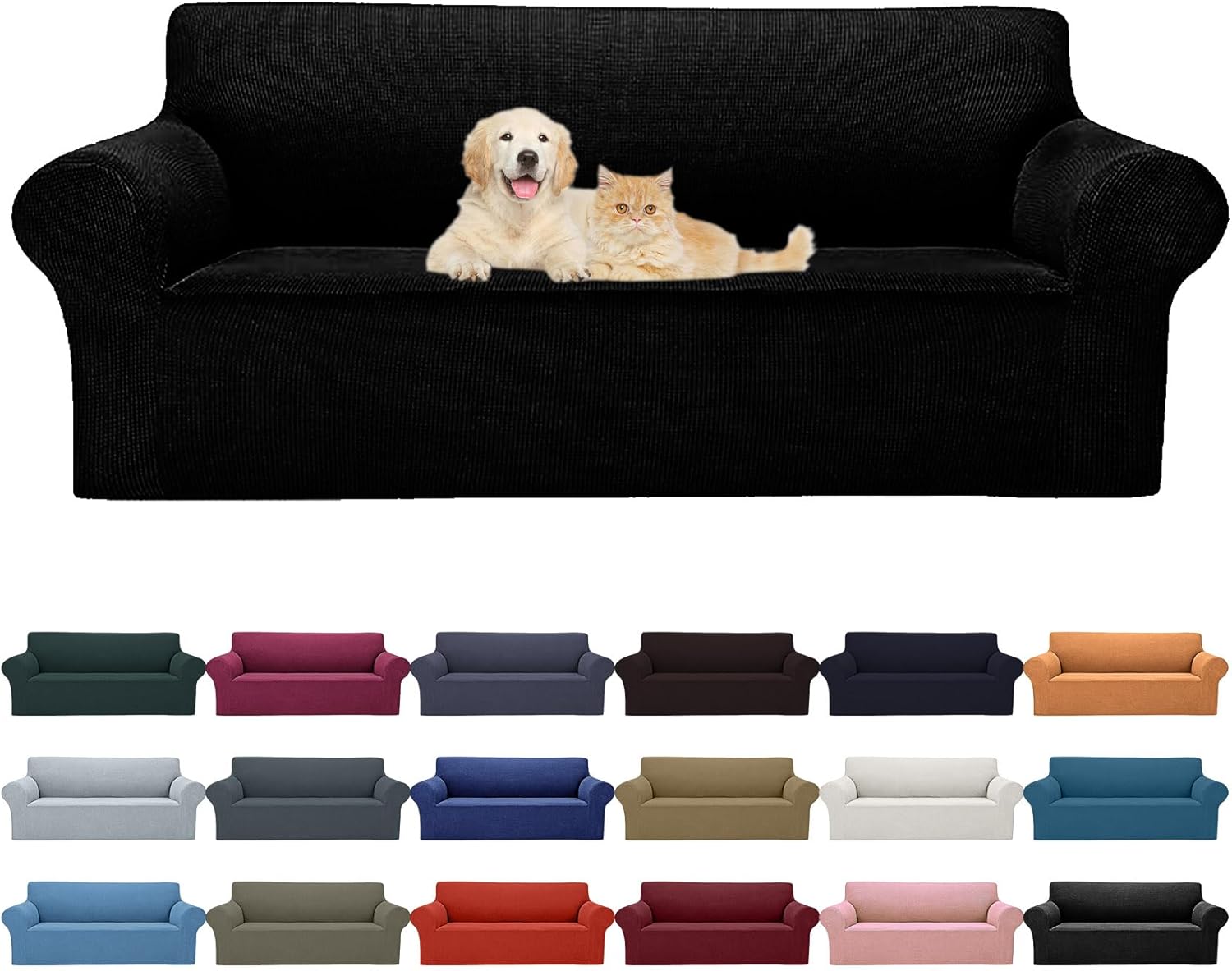 2025 New Stretch Sofa Slipcovers Couch Cover for 3 Cushion Furniture Protector Sofa Covers with Elastic Bottom Jacquard Fabric Small Checks for Pets, Kids -Sofa, Black - Image 2