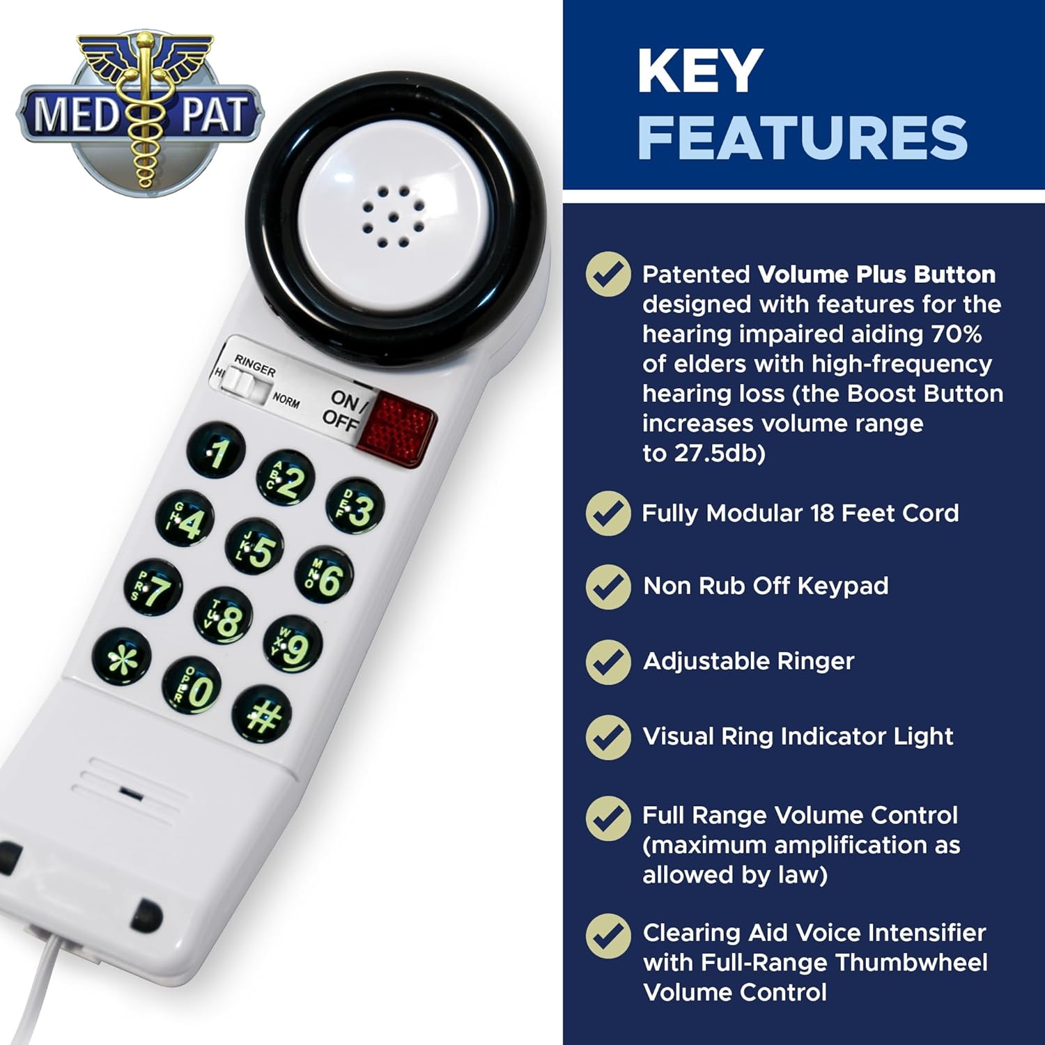 XL88Q - Easy to Use One-Piece Telephone with Ring/in-Use Light Indicator, Extra Loud-Extra Clear Volume Boost, for Busy Settings, Elderly & Teenagers, Corded Landline Telephone, Pack of 1 - Image 5