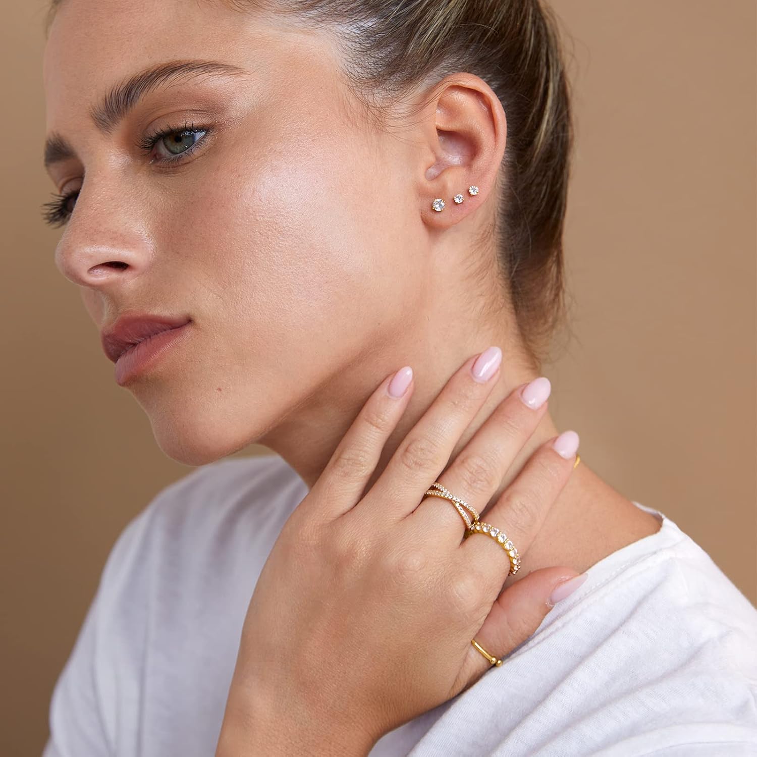 PAVOI 14K Gold Plated Solid 925 Sterling Silver Post Cubic Zirconia Stud Flat Back Earrings for Women | Cartilage Earring | Helix Piercing Jewelry | Small Stud Earrings for Women - Image 5