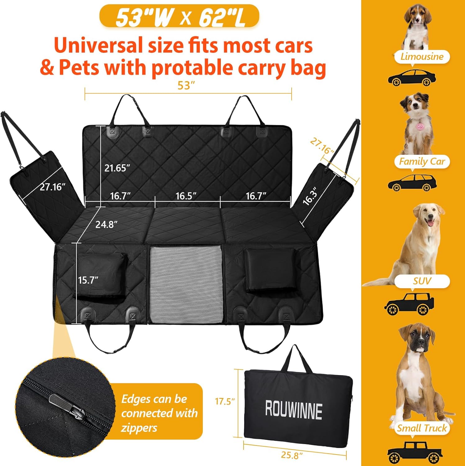 Back Seat Extender for Dogs-Large Space, Dog Car Seat Cover Hard Bottom Holds 400lbs, Sturdy Backseat Extender for Dogs, Waterproof Pet Car Bed Dog Hammock for Car, SUV, Truck - Image 6