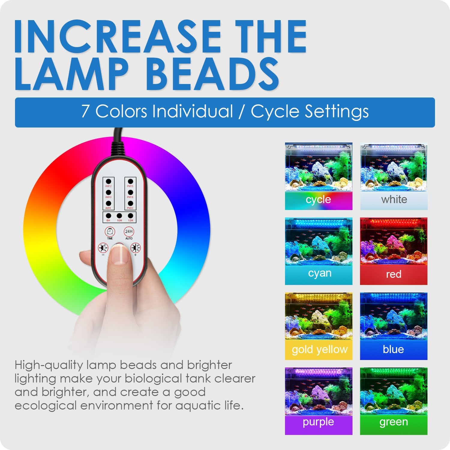 Aquarium Light, 14W 24/7 Natural Mode - Sunrise/Daylight/Moonlight Mode and Custom Mode with Expandable Bracket, Adjustable Timer and 7 Color Brightness for 12~18IN Fish Tank - Image 5