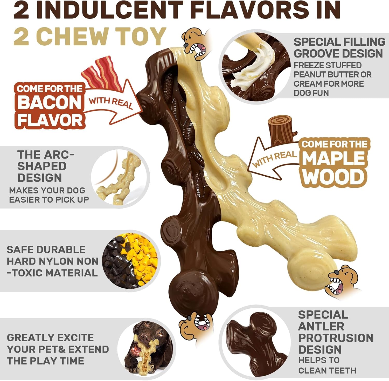 2 Pack Dog Chew Toys for Aggressive Chewers,Boredom and Stimulating Best Dog Toys for Medium/Large Breed,Tough Almost Indestructible Dog Bones for Teeth Cleaning and Training - Image 4