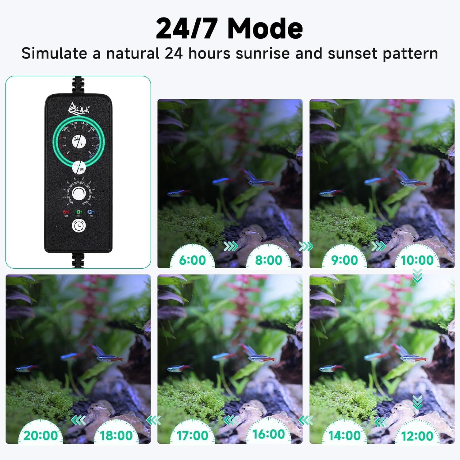 AQQA LED Aquarium Light, 24/7 Mode IP68 Waterproof Extendable Bracket Fish Tank Light, DIY Mode Full Spectrum Aquarium Plant Light, Adjustable Timer/Brightness Memory Function for 18-24 Inch Fish Tank - Image 5