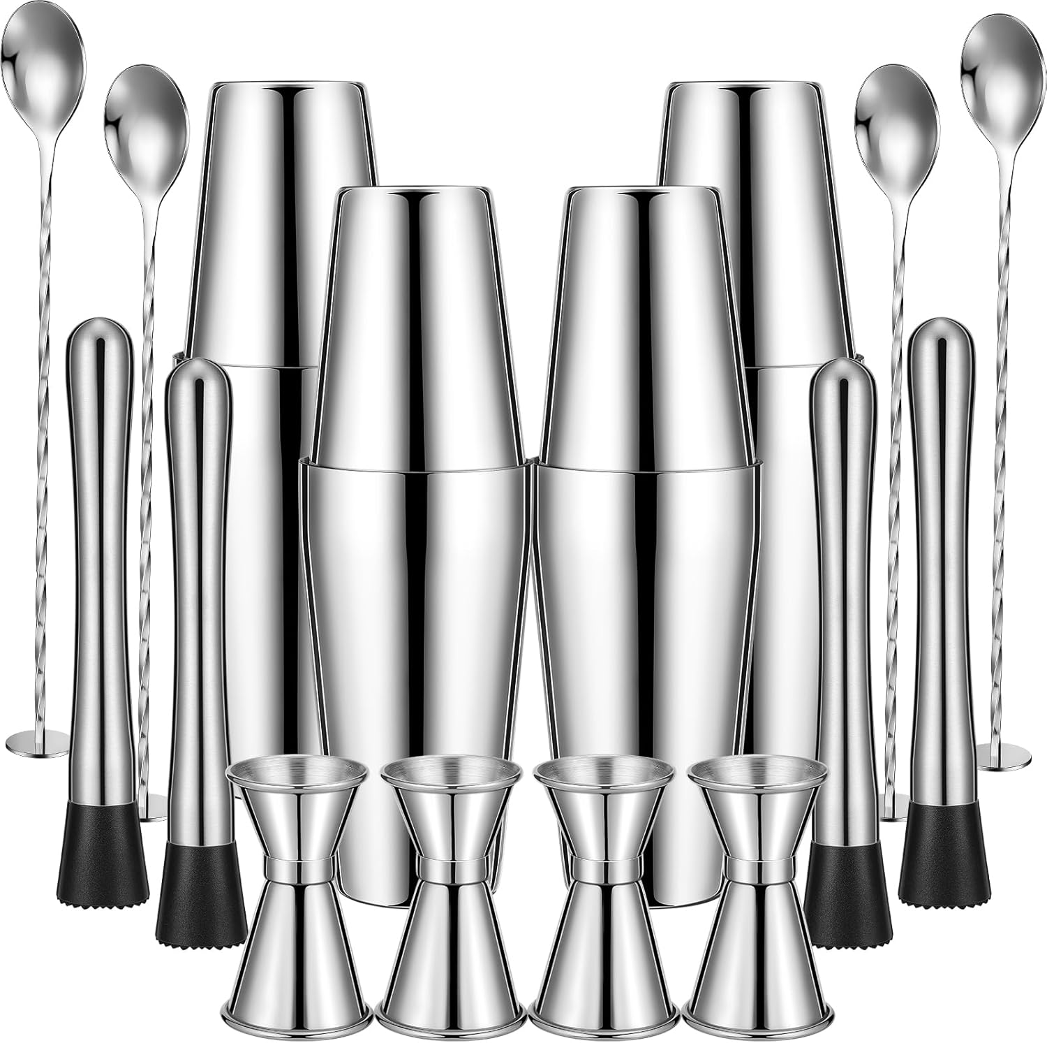 Stainless Steel Cocktail Shaker Set - 16 Pcs Including Boston Shaker, Muddler, Double Measuring Jigger, Mixing Spoon - Bar Accessories for Home Bar & Wine Lovers Gift - Image 2