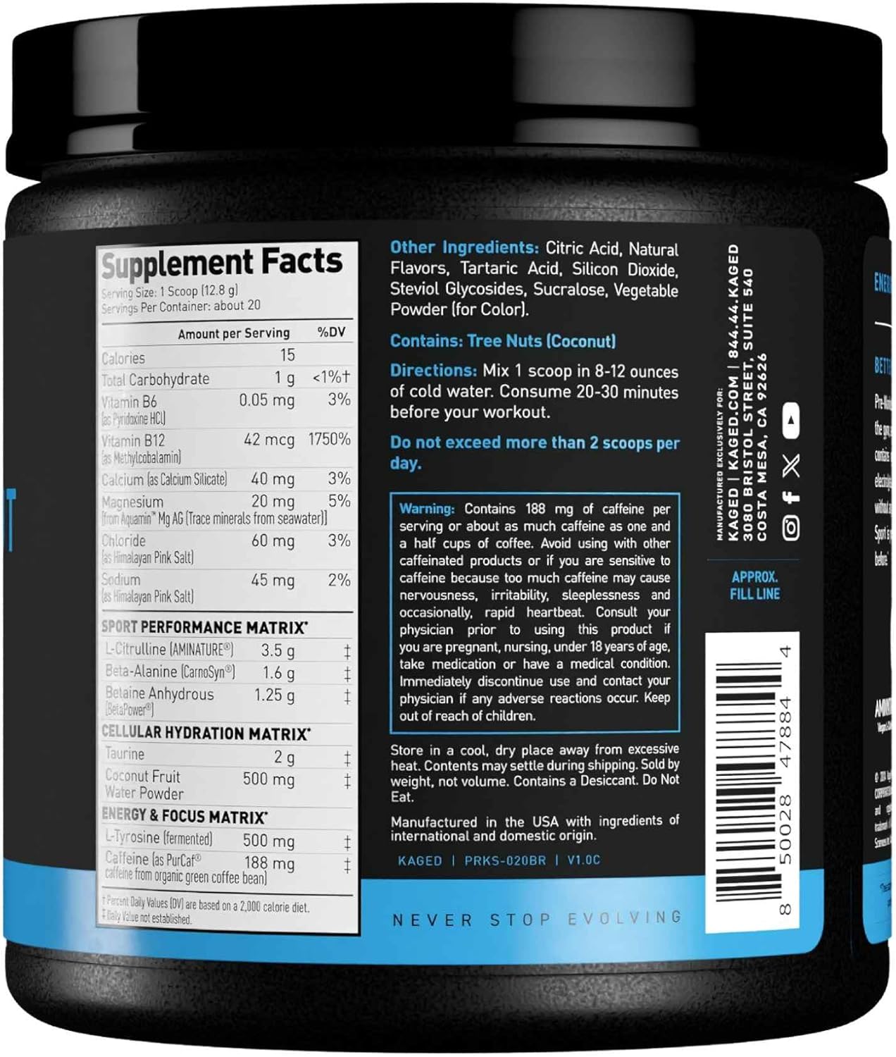 Kaged Pre-Kaged Sport Pre Workout Powder Blue Razz Energy Supplement for Endurance Cardio, Weightlifting Sports Drink 20 Servings - Image 3