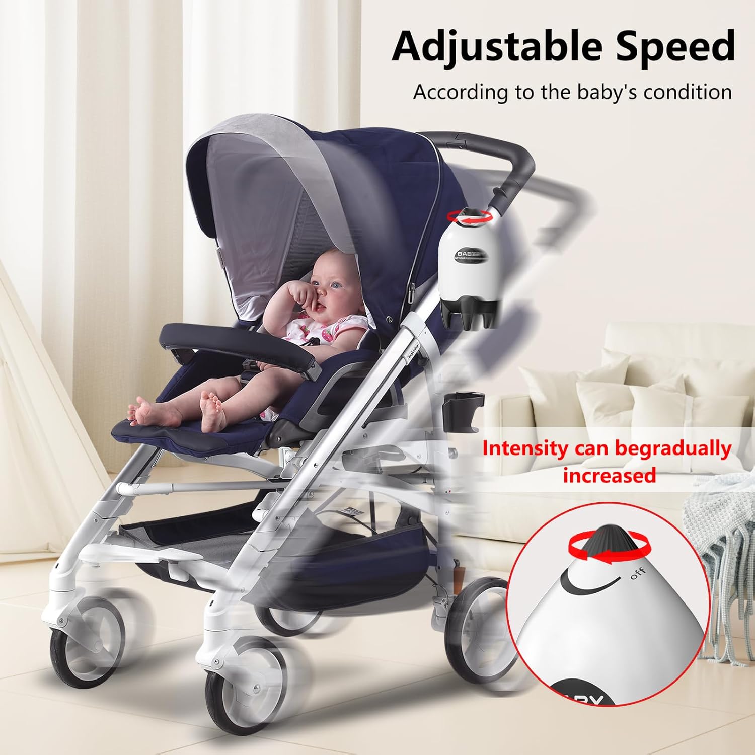 QNHMPW Baby Rocker, Portable Baby Bouncer Gently Rocks Any Stroller or Pram, Baby Vibrating Soother Adjustable Speed and USB Rechargeable, Baby Sleep Aid Newborn Essentials Must Haves Gifts - Image 5
