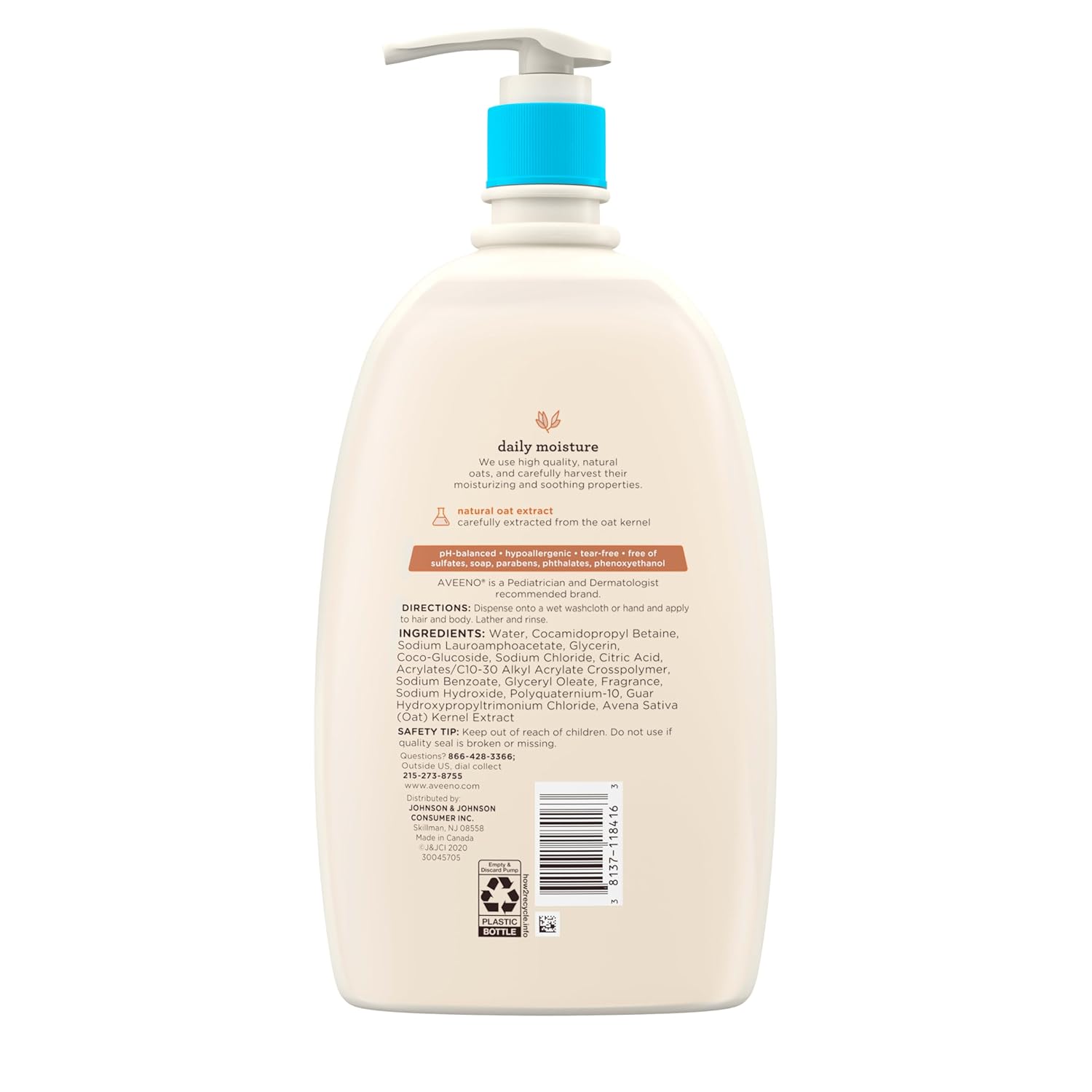 Aveeno Baby Daily Moisture Gentle Bath Wash & Shampoo with Natural Oat Extract, Hypoallergenic, Tear-Free & Paraben-Free Formula For Sensitive Hair & Skin, Lightly Scented, 33 fl. oz - Image 7