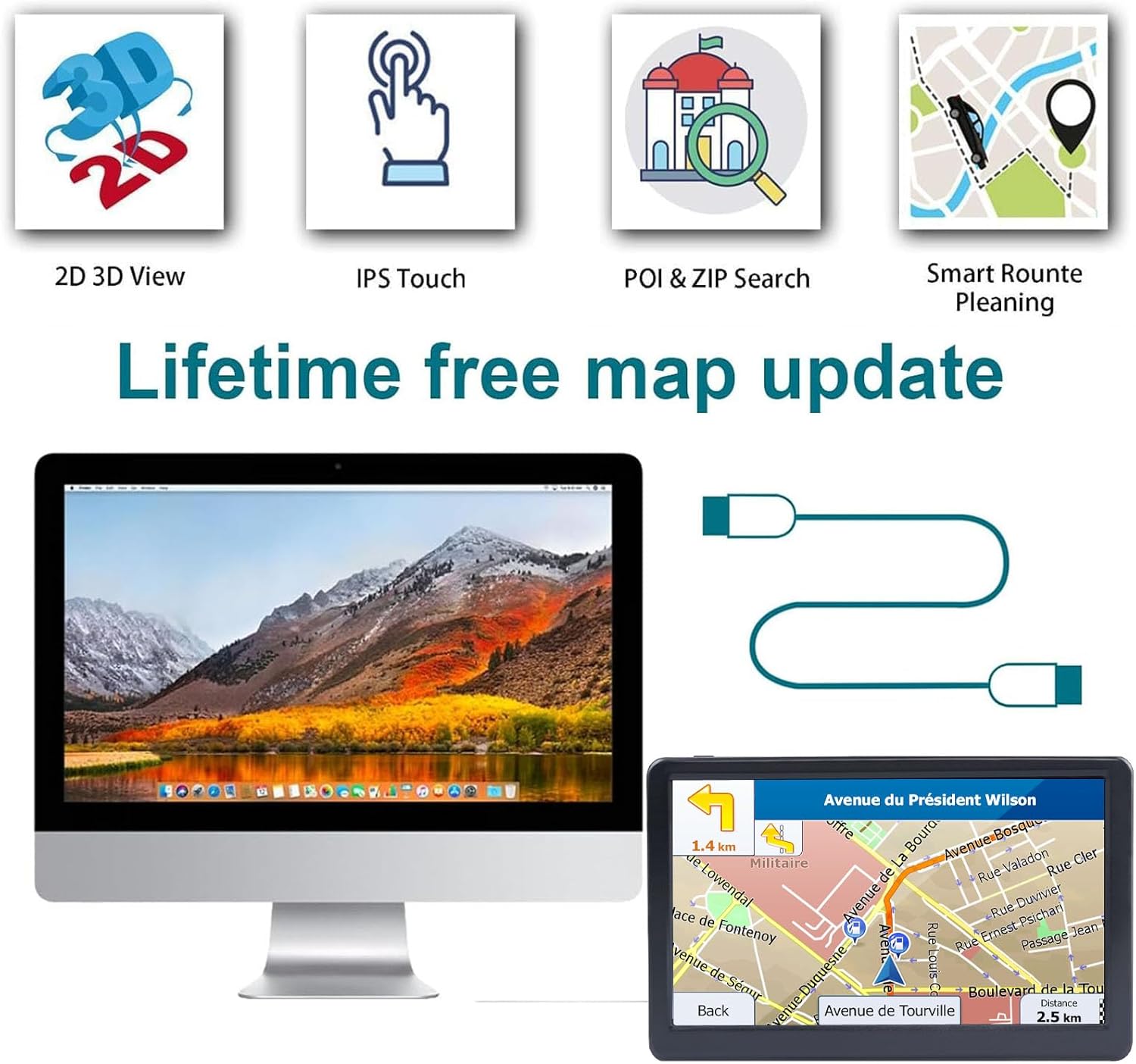 GPS Navigator for Car Truck RV, 7 Inch Touch Screen, Latest 2025 Maps for Car GPS, Support Voice Turn-by-Turn Guidance, Speed and Red Light Warning, Custom Truck Routing - Image 6