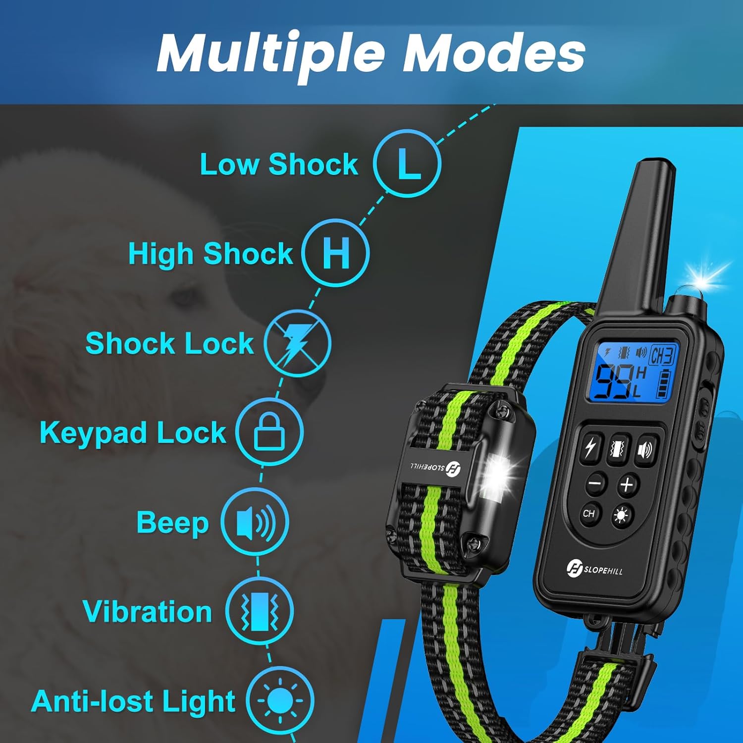 Dog Training Collar with 7 Training Modes, 2600Ft Remote Electronic Dog Shock Collar, Electric Shock Collar for Small Medium Large Dogs (Green) - Image 3