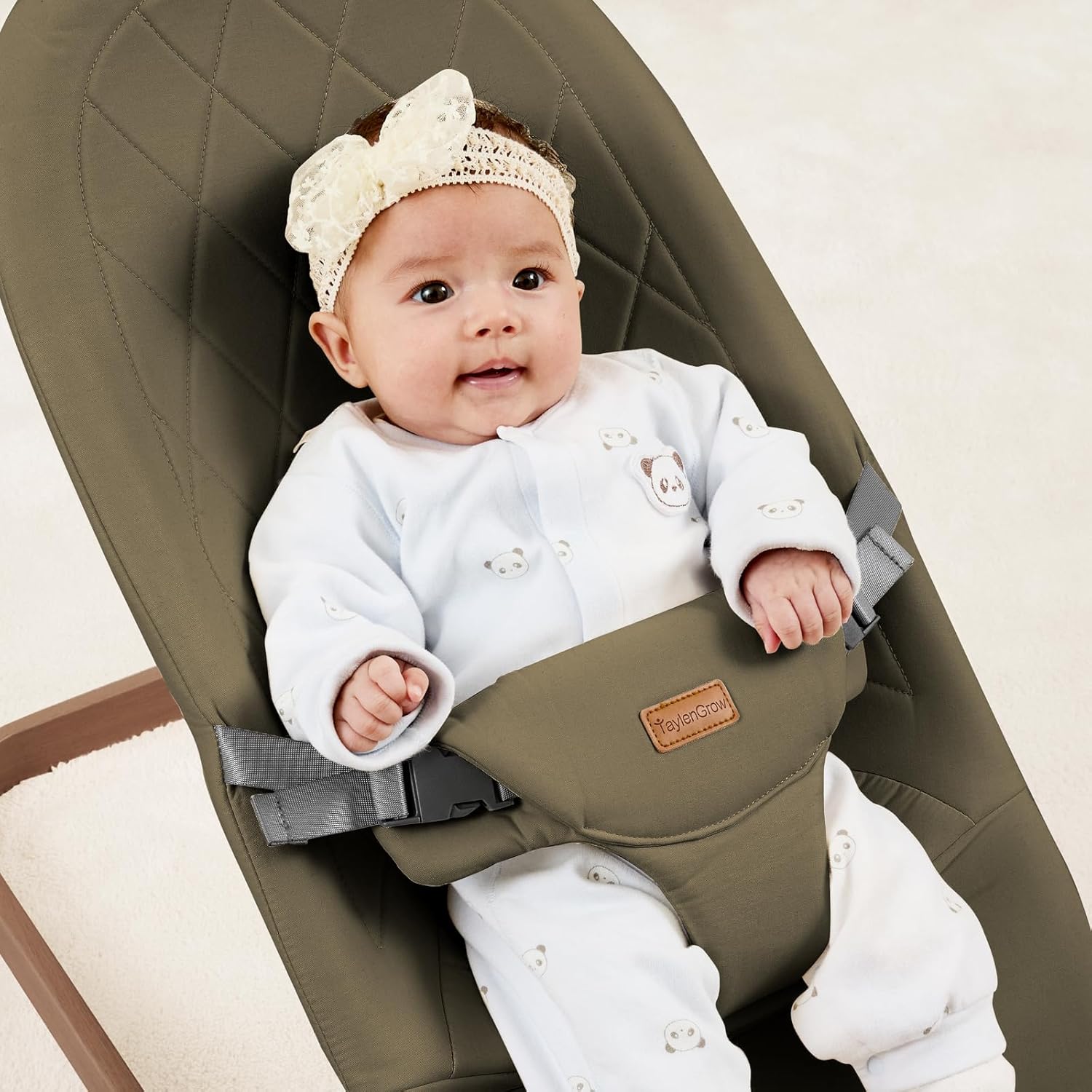 Foldable Baby Bouncer, Baby Bouncer Seat with 3 Adjustable Heights, Portable Newborn Rocker, Ergonomic Bouncer Seat for Natural Bounce, Bouncer for Babies 0-6 Months, Soft Cotton (Green) - Image 4