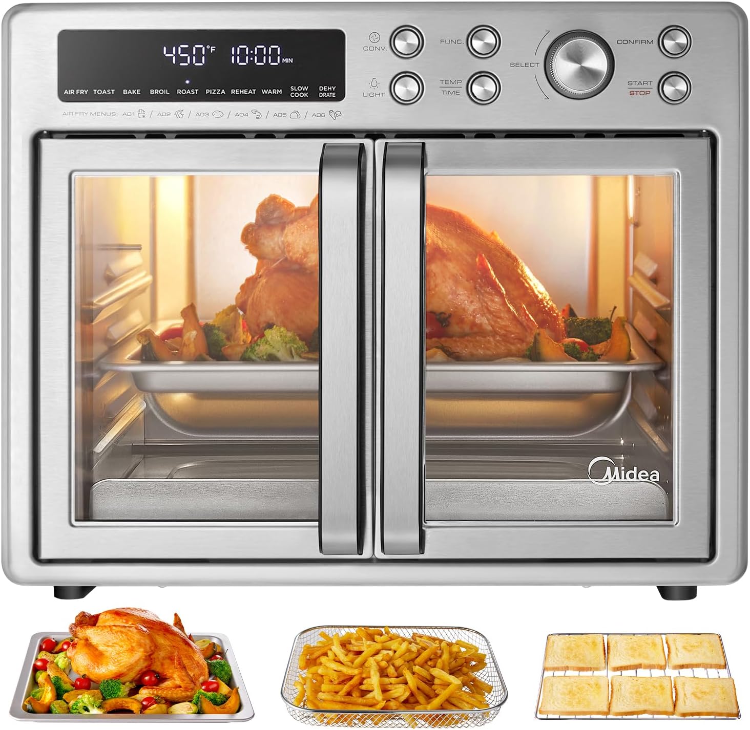 Midea Flexify French Door Toaster Oven Air Fryer Combo, 26.4 QT, Extra Large Air Fryer Countertop Oven 10-in-1 Combo, 25% Faster Cooking and 90% Less Oil, Stainless Steel - Image 12
