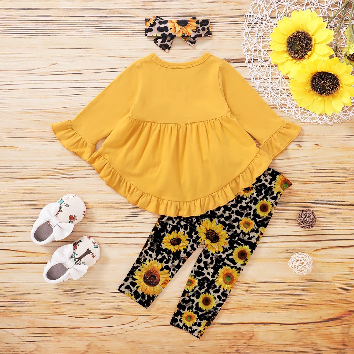 Kucnuzki Baby Girl Clothes Toddler Girl Outfit Ruffle Sleeve Shirt Floral Pant Set Fall Winter Clothing for Girl - Image 5
