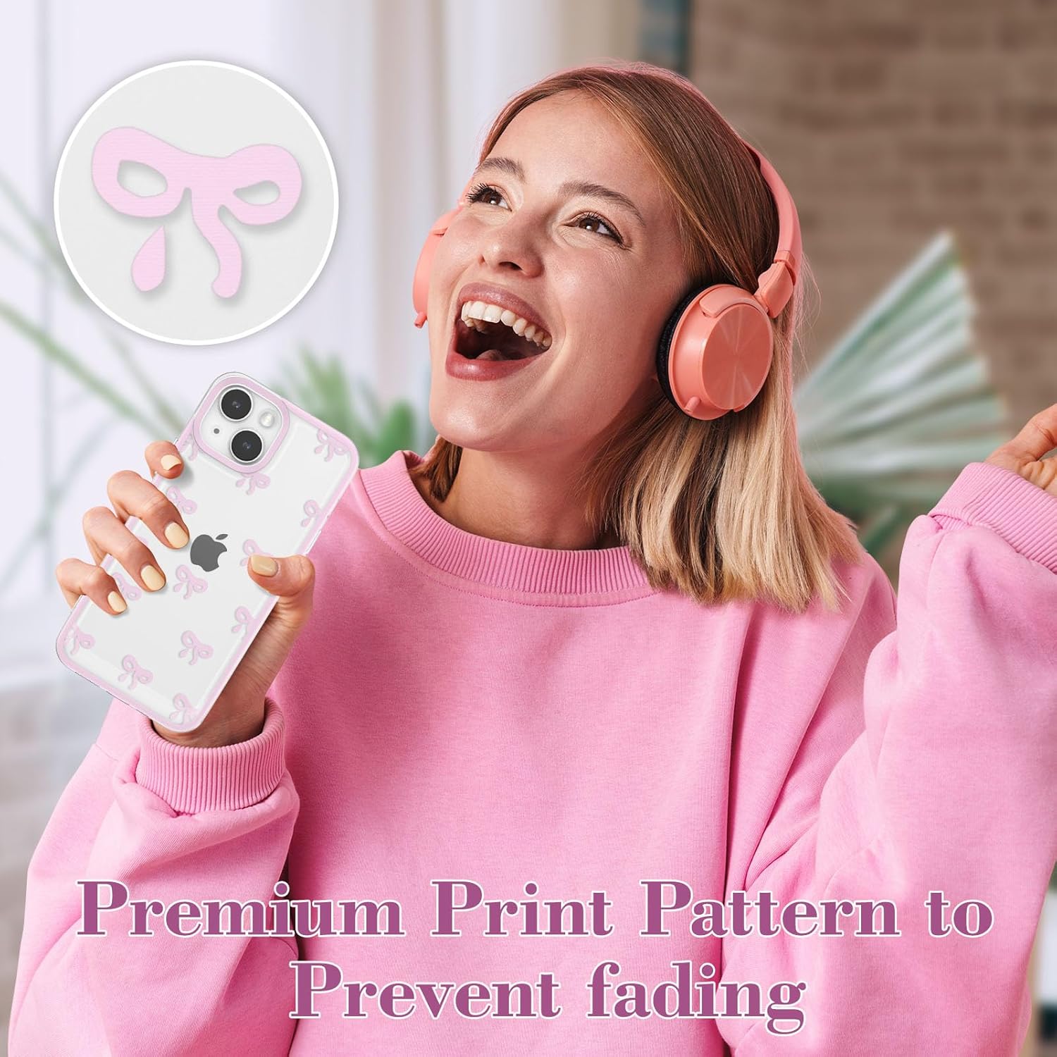 EYZUTAK Case for iPhone 13, Clear Cute Ribbon Bowknot Pattern Aesthetic Transparent Phone Case Raised Camera Protection Stylish Slim Soft Durable TPU Protective Cover for Women Girls - Pink - Image 7