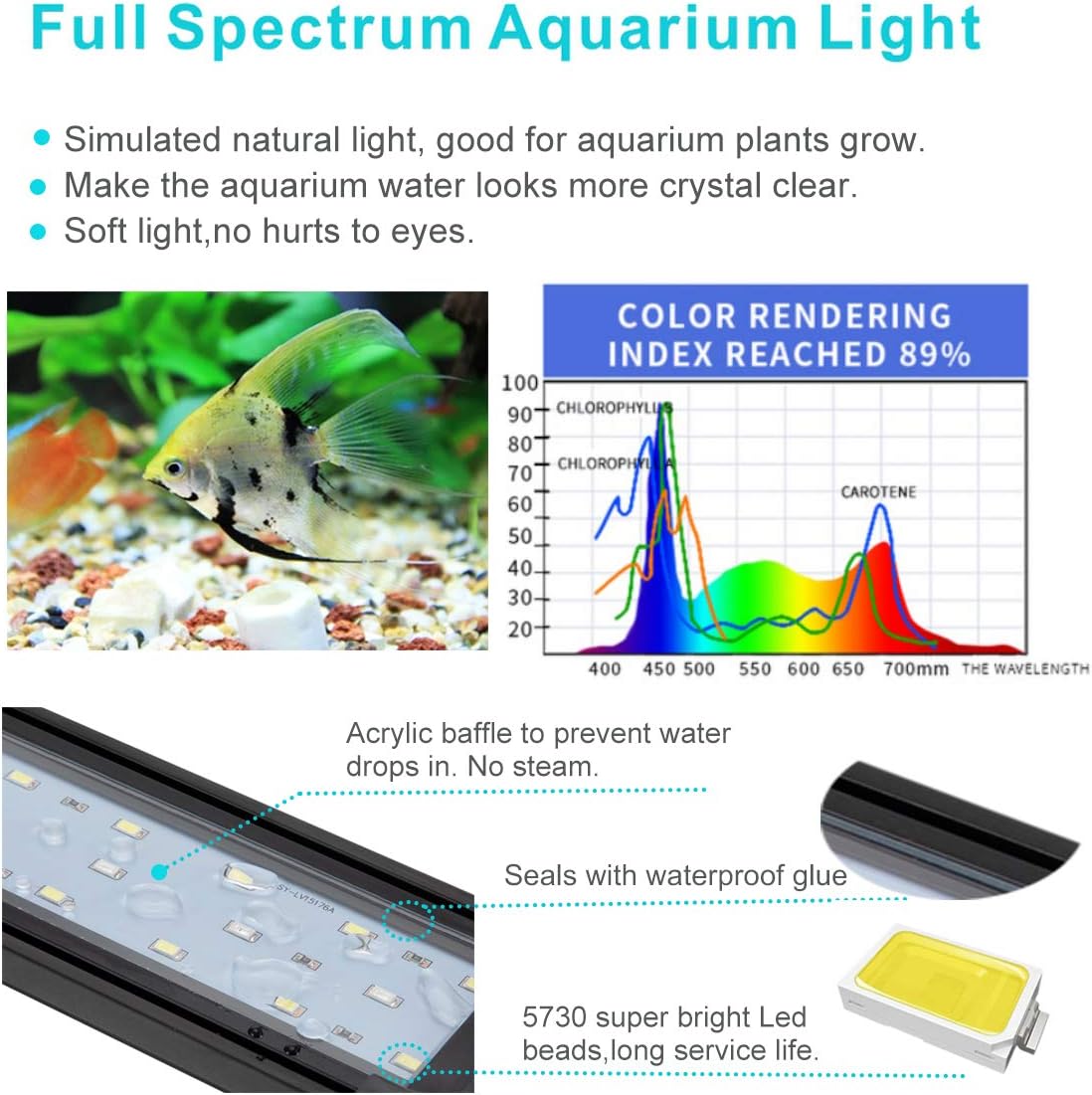 hygger 14W Full Spectrum Aquarium Light with Aluminum Alloy Shell Extendable Brackets, White Blue Red LEDs, External Controller, for Freshwater Fish Tank (18-24 inch) - Image 4