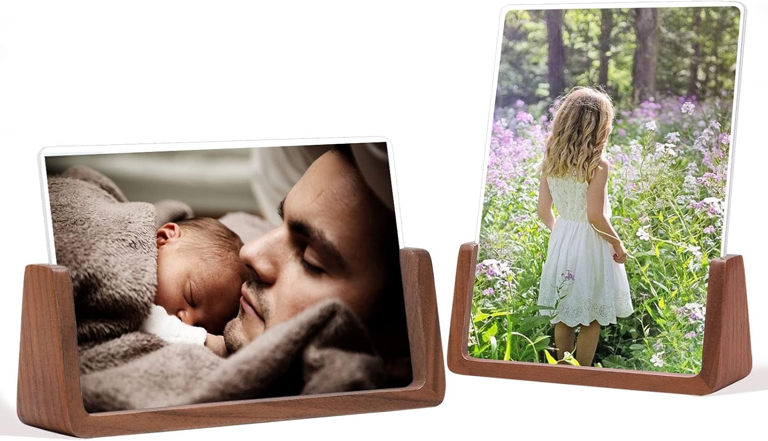 5X7 Walnut Wooden Picture Frame,Brown Photo Frame with Double Side Acrylic Glass Cover, 2pcs Horizontal Vertical Photos for Table Top Desktop Display, Valentine's Day Gift - Image 2