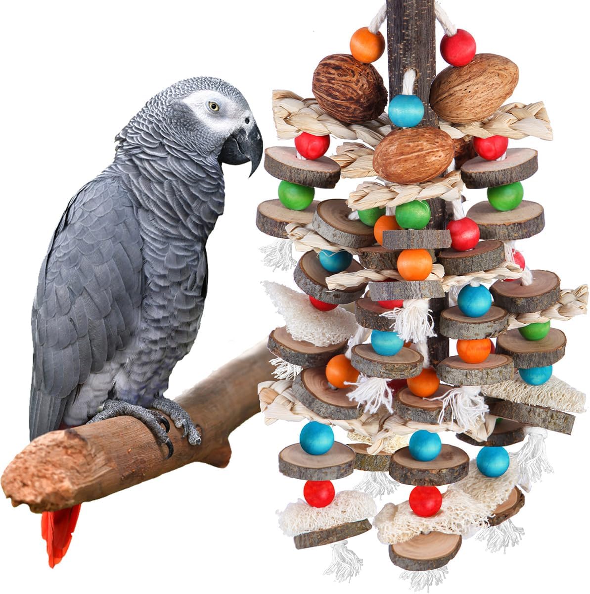 BBjinronjy Large Parrot Toys Bird Chewing Toys-Natural Nuts Corn Loofah Wooden Bird Cage Toy for African Grey,Macaws,Conure,Cokatoos,Cockatiel,Amazon Parrots and Other Medium and Small Birds - Image 2