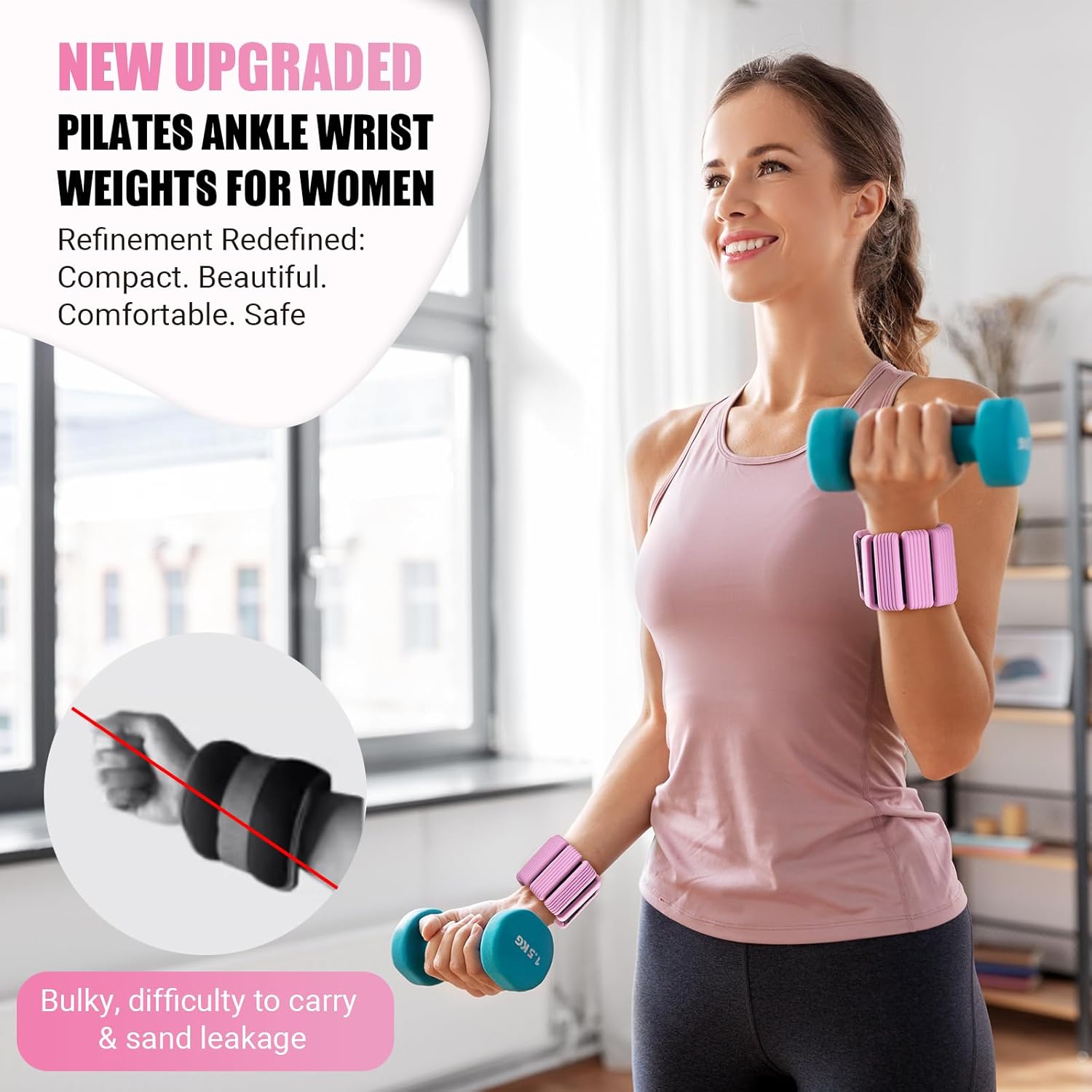 Pilates Wrist Ankle Weights for Women, Wearable Strong Arm & Leg Weights Set of 2(1 lb/2.2 lbs Each), Adjustable Ankle Weights for Walking, Yoga, Dance, Barre, Gym - Image 4