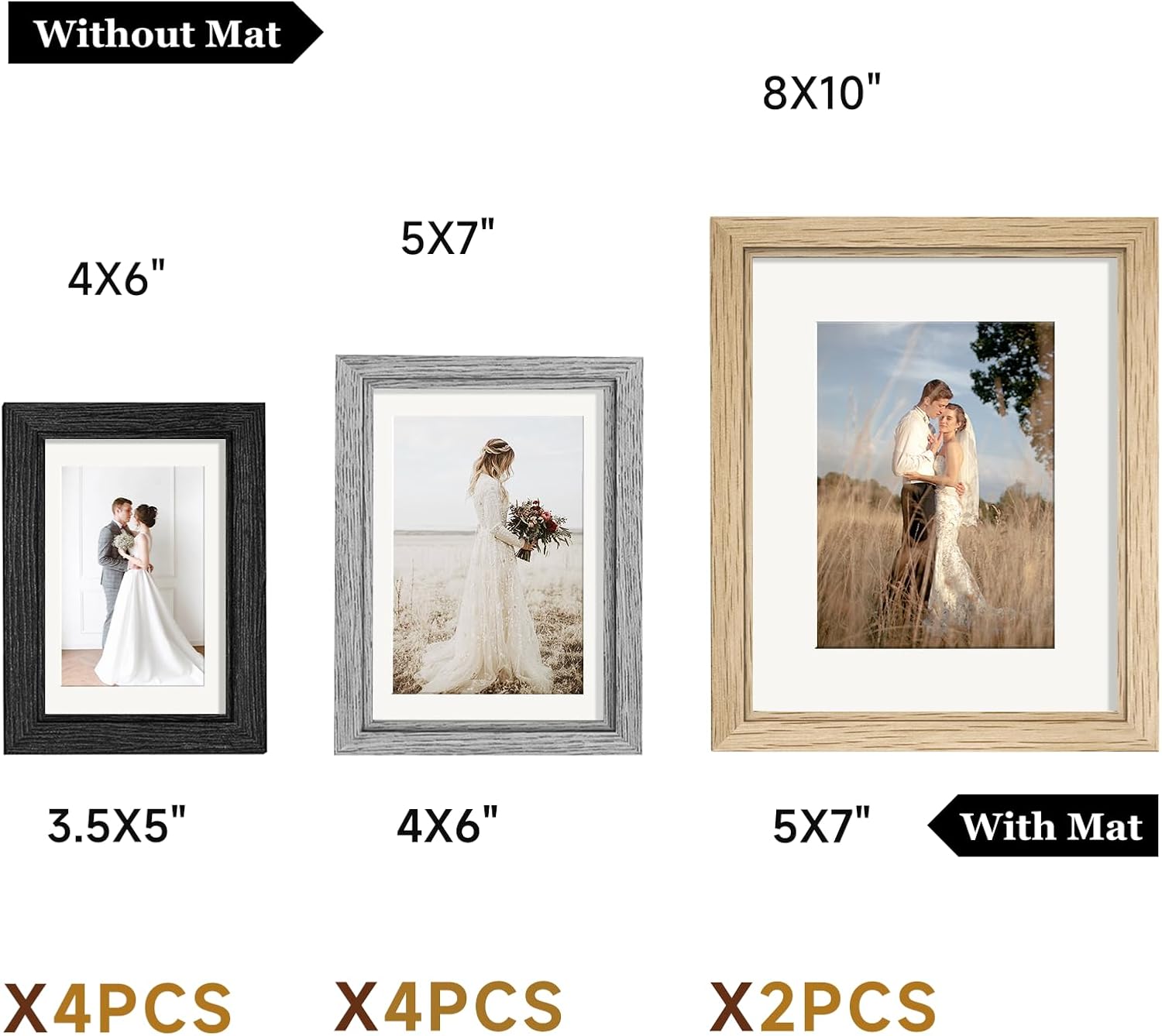 Picture Frames Set of 10, Picture Frames Collage Wall Decor with 8x10 5x7 4x6 Frames in 3 Different Finishes - Image 4