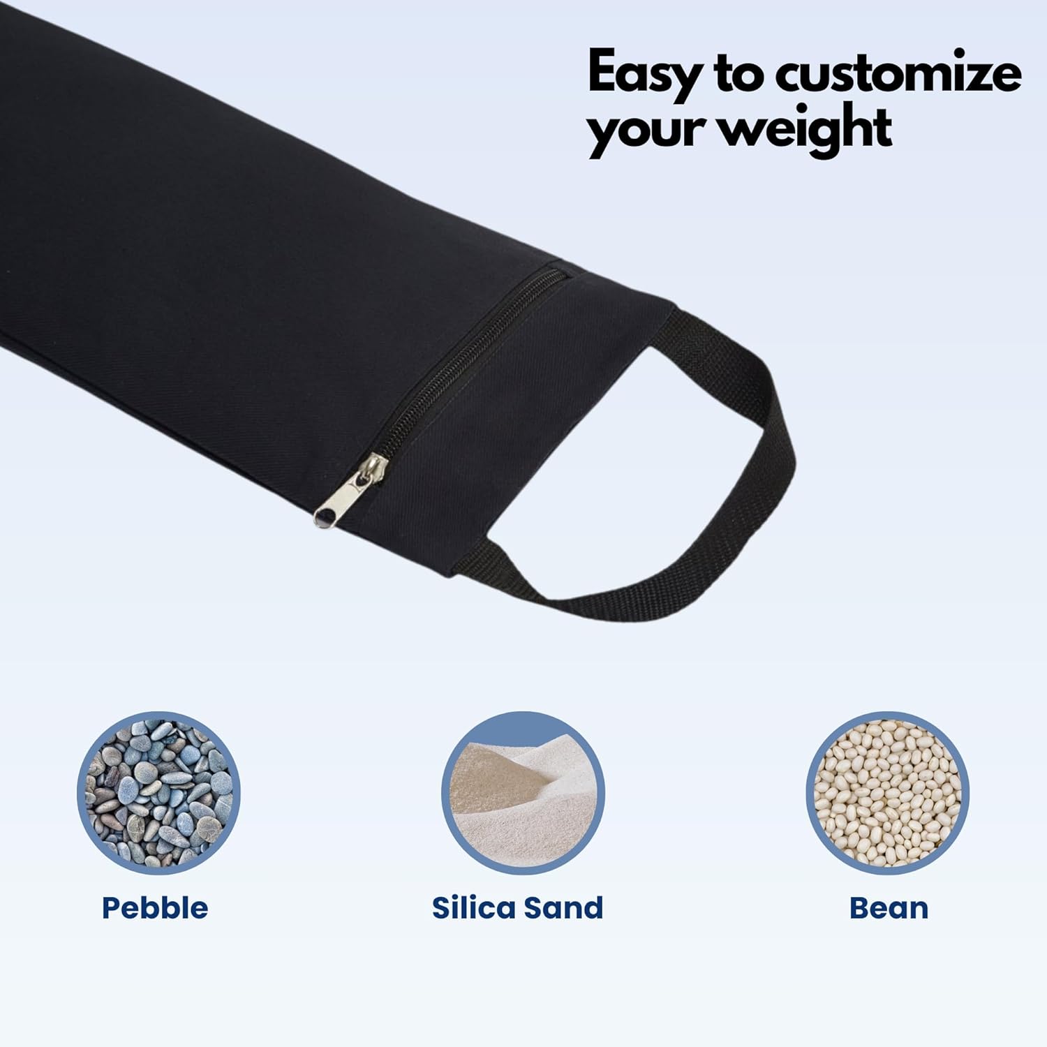 Everyday Yoga Sand Bag Cotton Unfilled, Adds Weight to Poses, Zipper Cover, Sturdy Handle, Silica Sand Filling, Durable Material - Black - Image 5