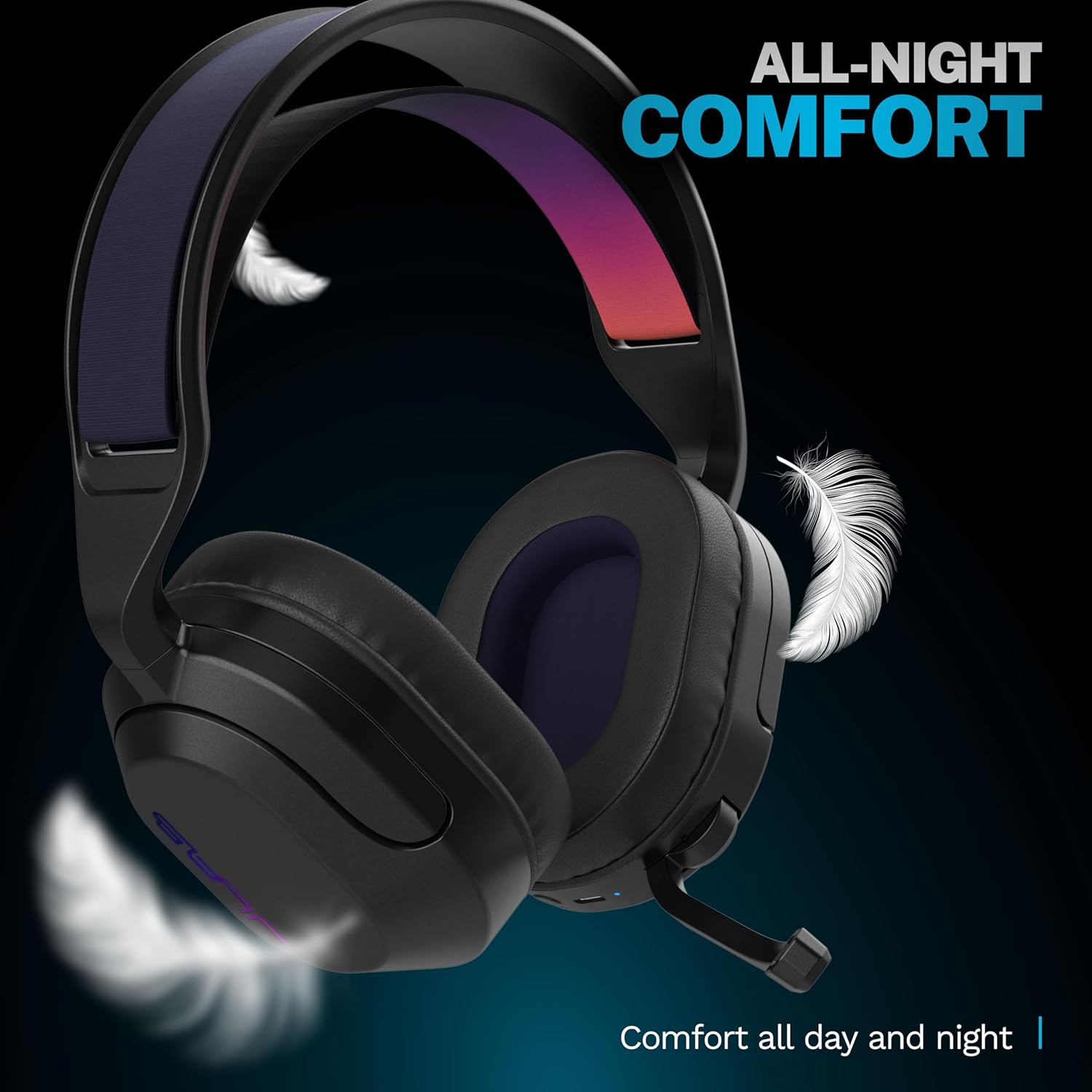 JLab Nightfall Wireless Gaming Headset, All-Night Comfort, 50mm Drivers and Sound Isolating Inner Shelf, Flip-to-Mute Rotating Mic, Dual Wireless Connections, Customization Options with The Lab App - Image 3