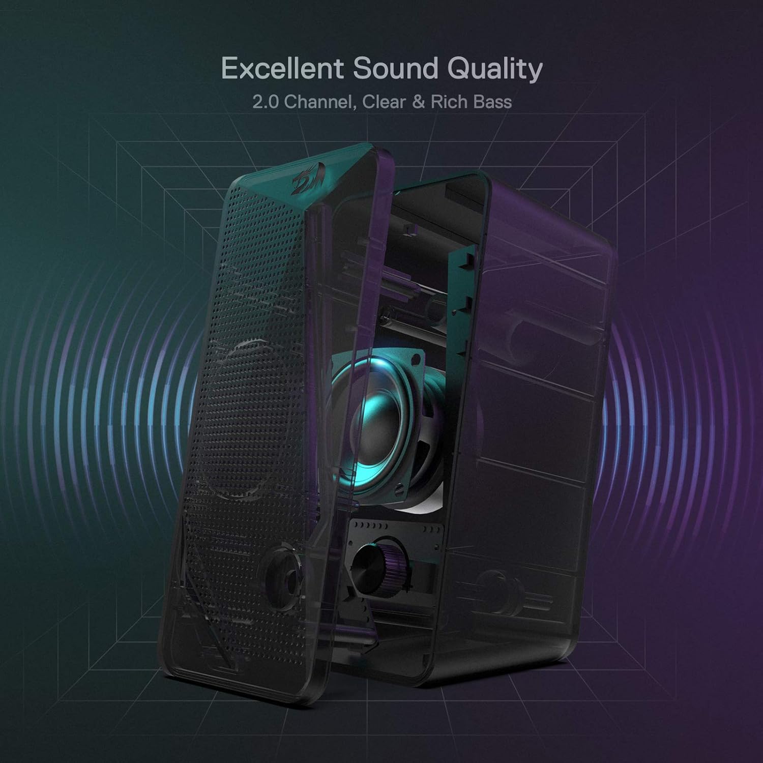 Redragon GS510 RGB Desktop Speakers, 2.0 Channel PC Computer Speaker with 4 Colorful LED Backlight Modes, Enhanced Bass and Easy-Access Volume Control, USB Powered w/ 3.5mm Cable - Image 4