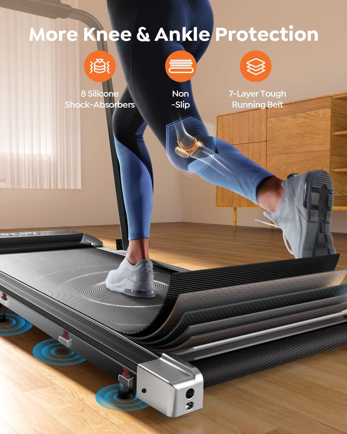 Walking Pad Treadmill with Incline, 2 in 1 Foldable Treadmills for Home Small Office, 300lbs Portable Compact Under Desk Treadmill with App, Remote Control and LED Display - Image 8