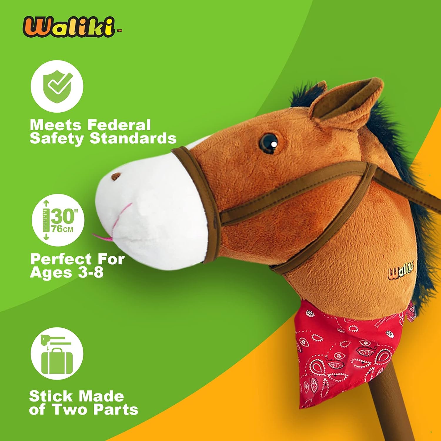 WALIKI Stick Horse Toy for Boys and Girls | Fun Cowboy & Cowgirl Pretend Play | Cool Toys for Kids Ages 3 4 5 6 | Birthday Gift for Active Toddlers (Brown) - Image 4
