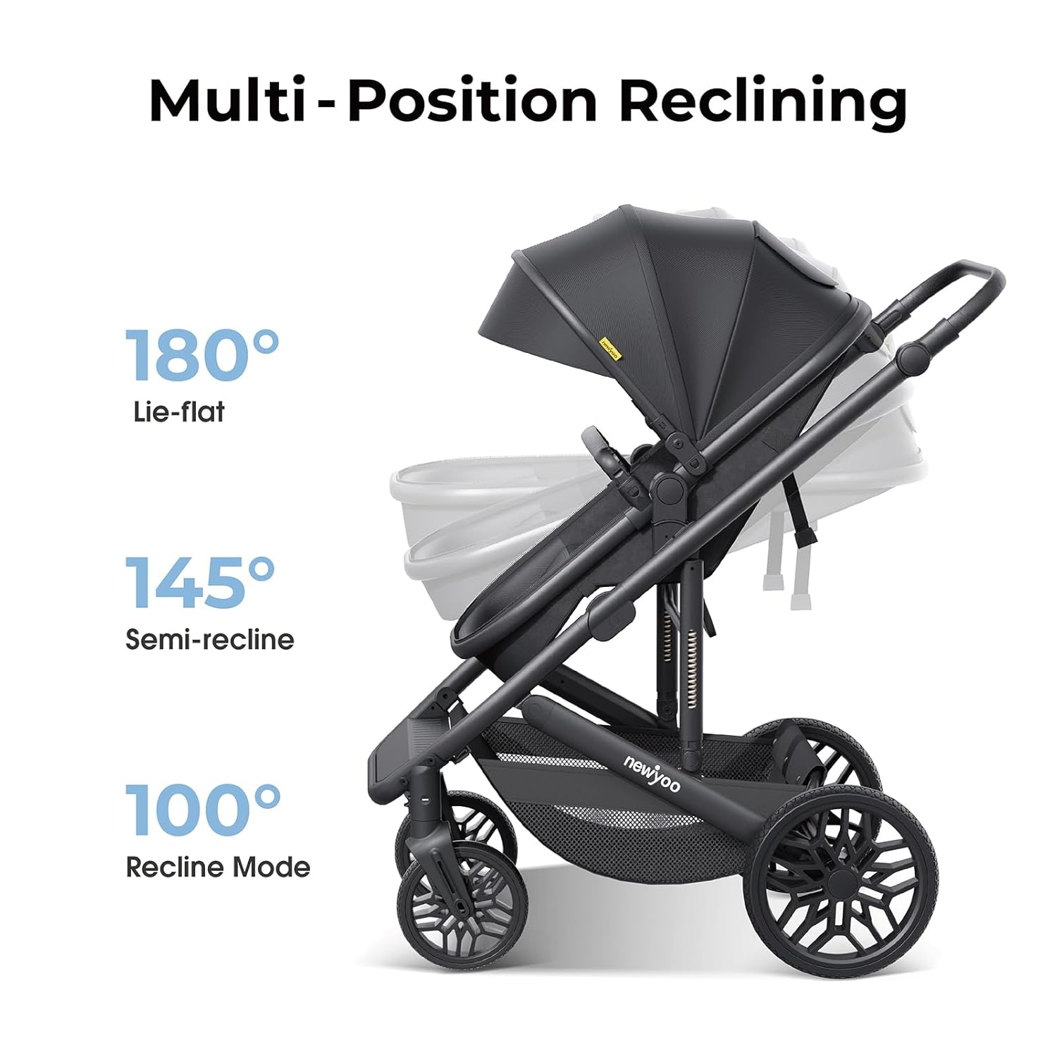 Infant Stroller with Newborn Bassinet, Convertible Baby/Toddler Strollers w Reversible Seat & Cup Holder, Coches para Bebes, 2-in-1 Rear-Facing Pram, One-Hand Quick Fold, 516M, Black - Image 6