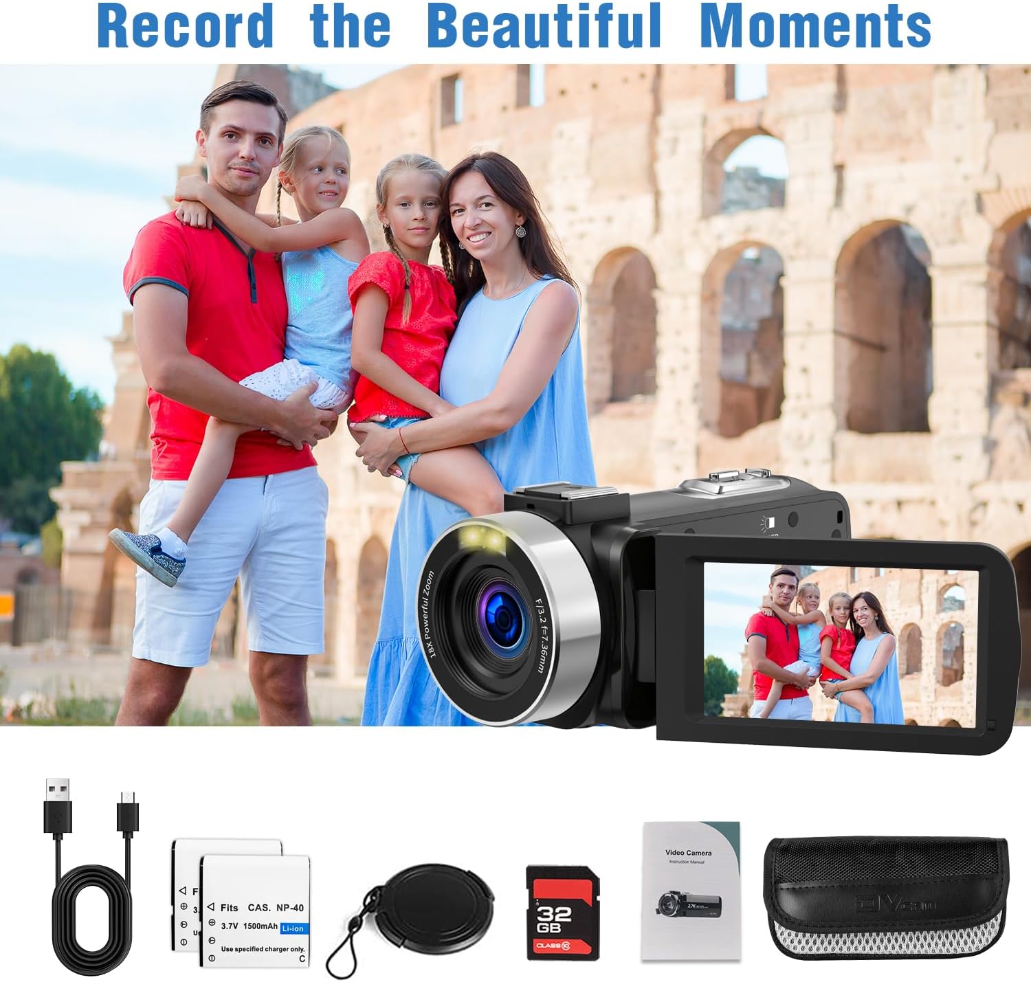 Video Camera Camcorder,Full HD 2.7K 42MP Digital Cameras Recorder for YouTube 3.0 Inch 270 Degree Rotation LCD 18X Digital Zoom Vlogging Camera with 32G SD Card and 2 Batteries - Image 8